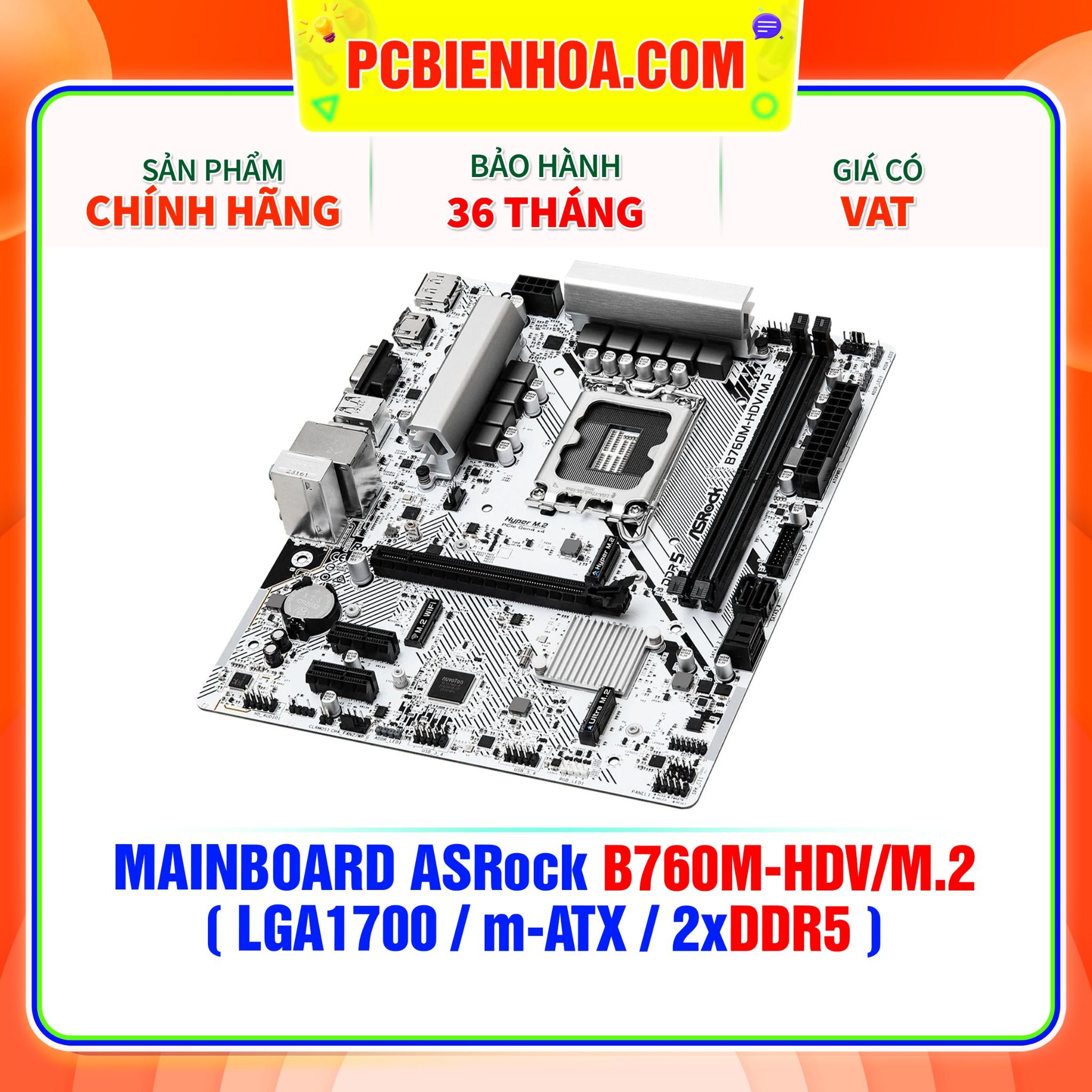  DDR5 - MAINBOARD ASRock B760M-HDV/M.2 ( LGA1700 / M-ATX / 2xDDR5 ) 