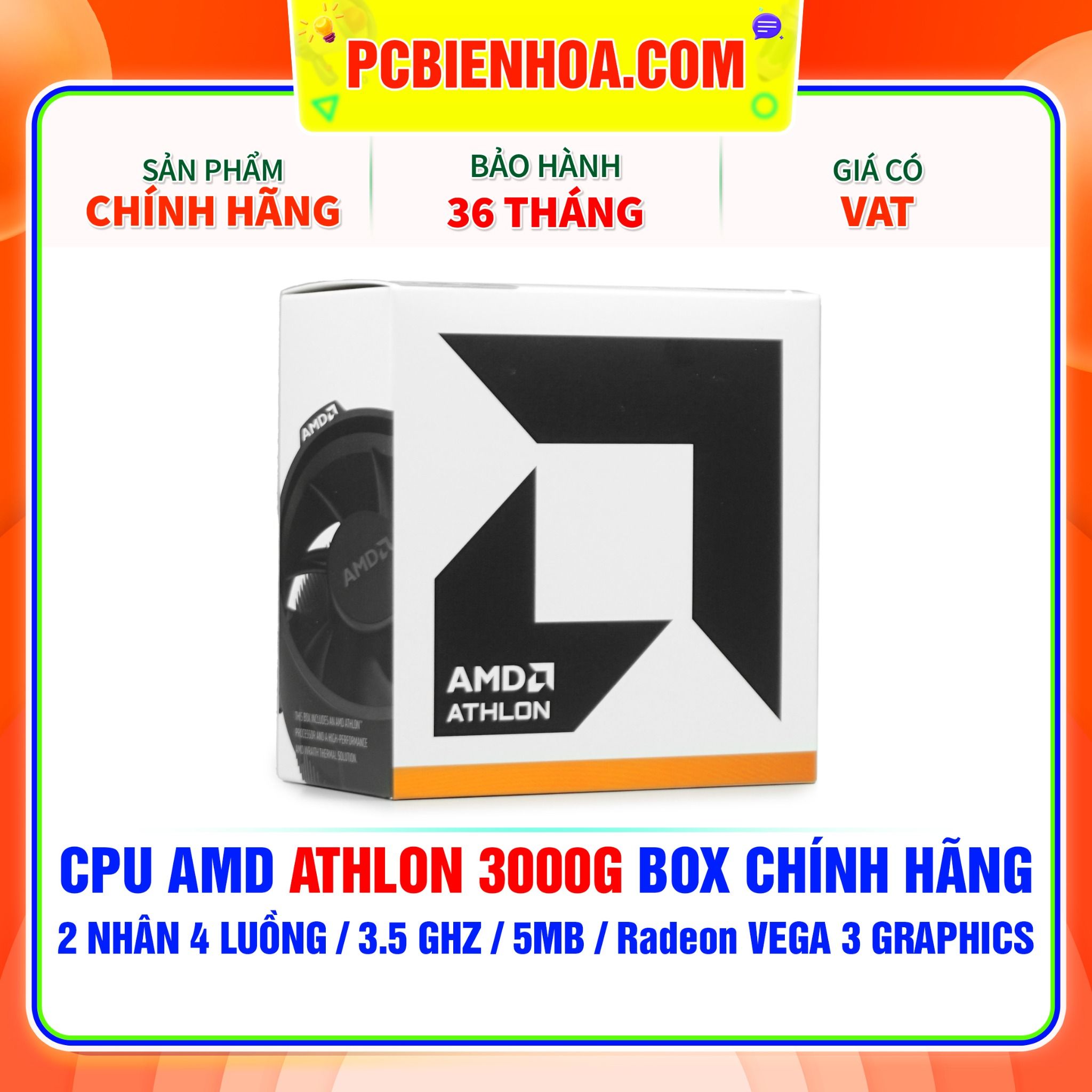  CPU AMD ATHLON 3000G BOX CHÍNH HÃNG ( 2 NHÂN 4 LUỒNG / 3.5 GHz / 5MB / RADEON VEGA 3 GRAPHICS ) 
