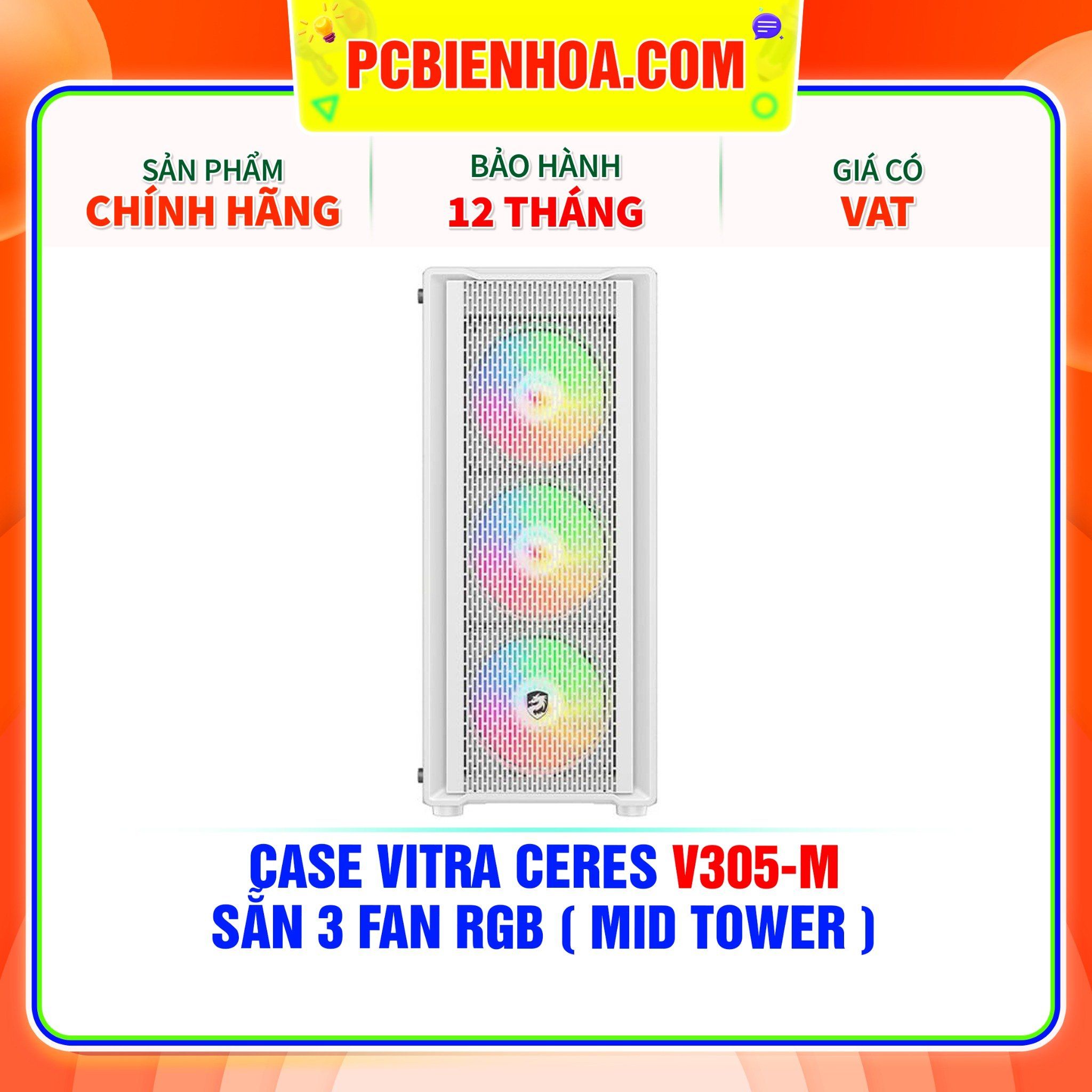  CASE VITRA CERES V305-M - SẴN 3 FAN RGB ( MÀU TRẮNG / MID TOWER ) 