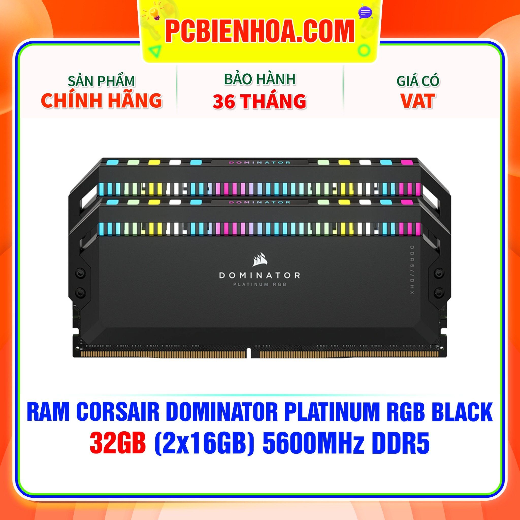  RAM CORSAIR DOMINATOR PLATINUM RGB BLACK 32GB (2x16GB) 5600MHz DDR5 (CMT32GX5M2B5600C36) 