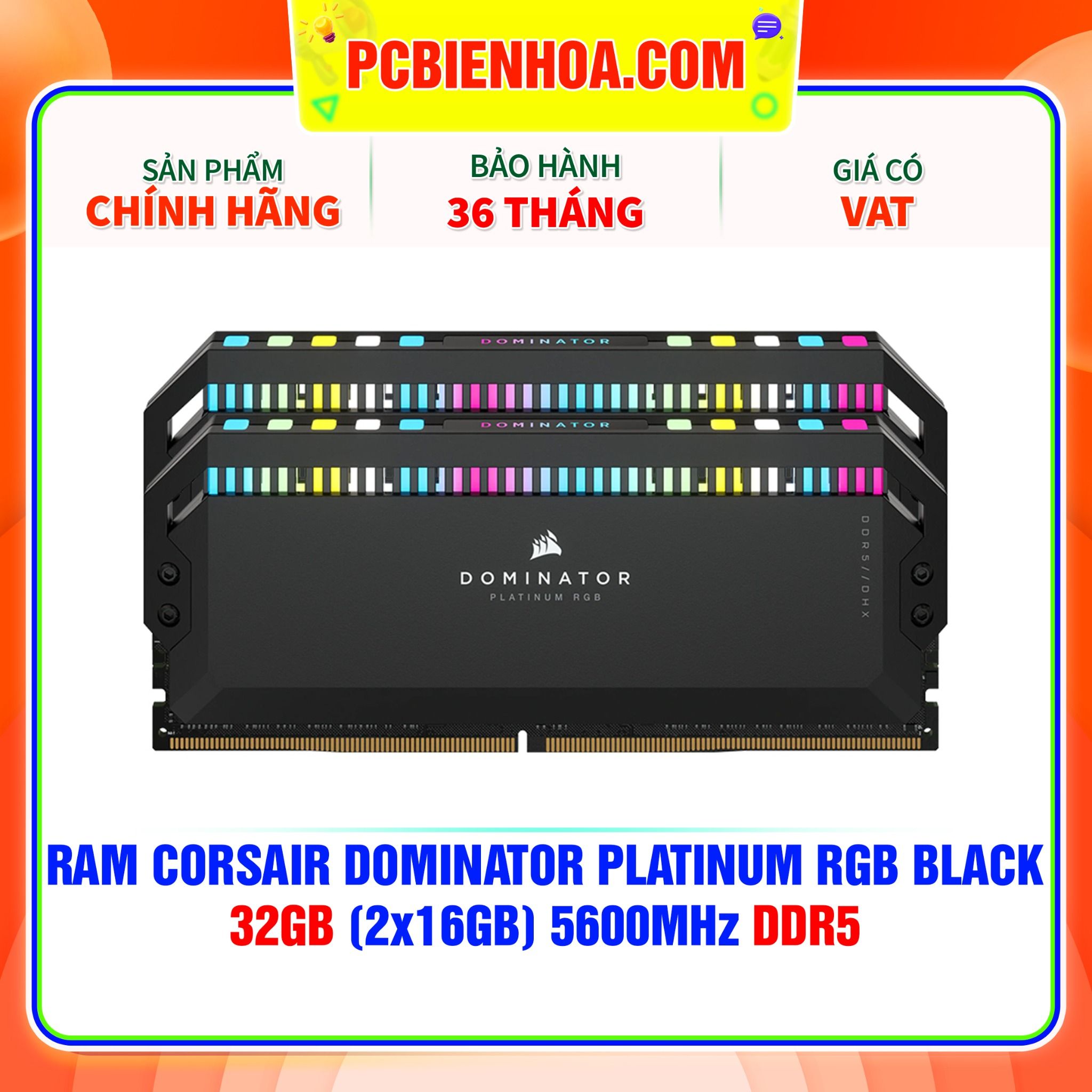  RAM CORSAIR DOMINATOR PLATINUM RGB BLACK 32GB (2x16GB) 5600MHz DDR5 - (CMT32GX5M2B5600C36) 