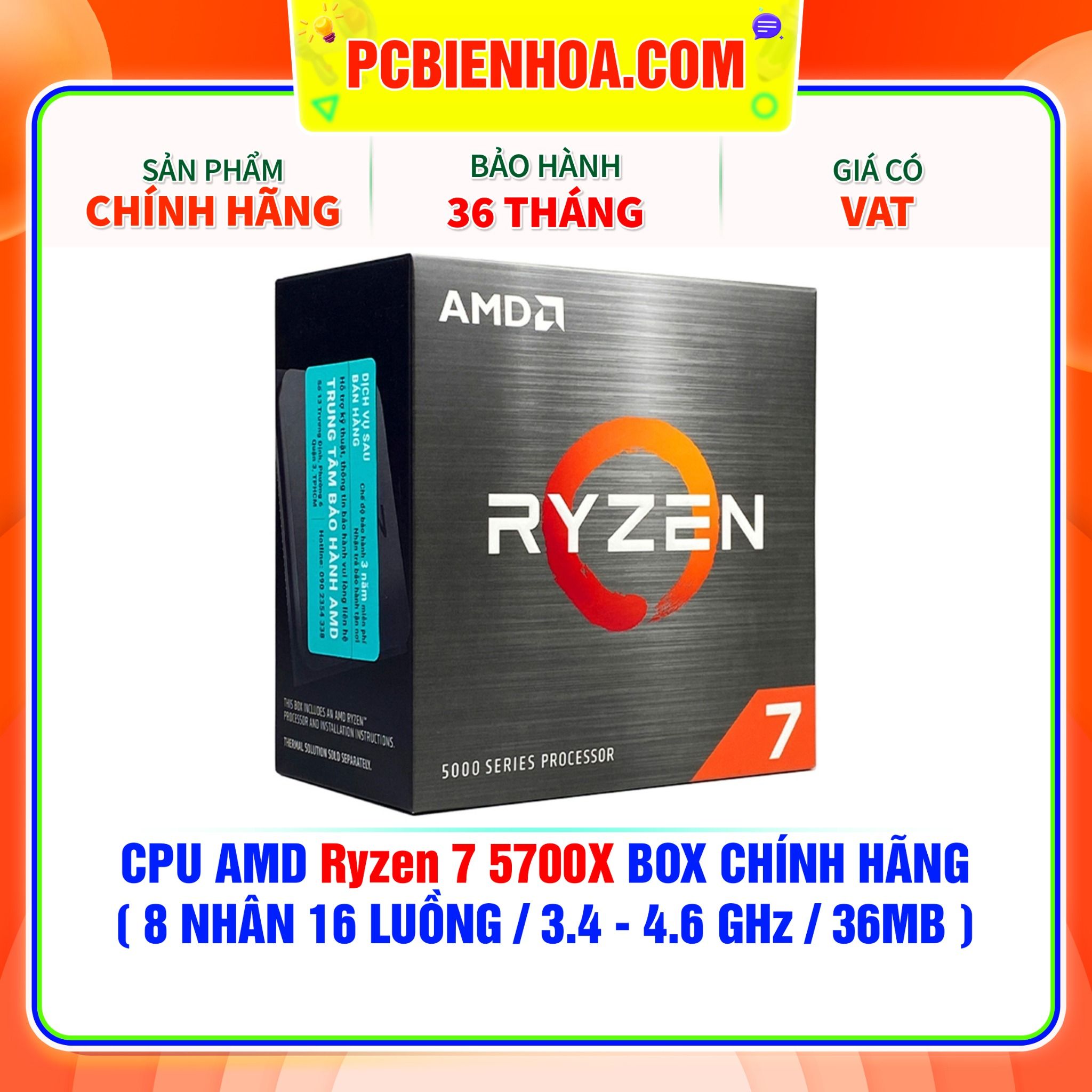  CPU AMD Ryzen 7 5700X BOX CHÍNH HÃNG ( 8 NHÂN 16 LUỒNG / 3.4 - 4.6 GHz / 36MB ) 