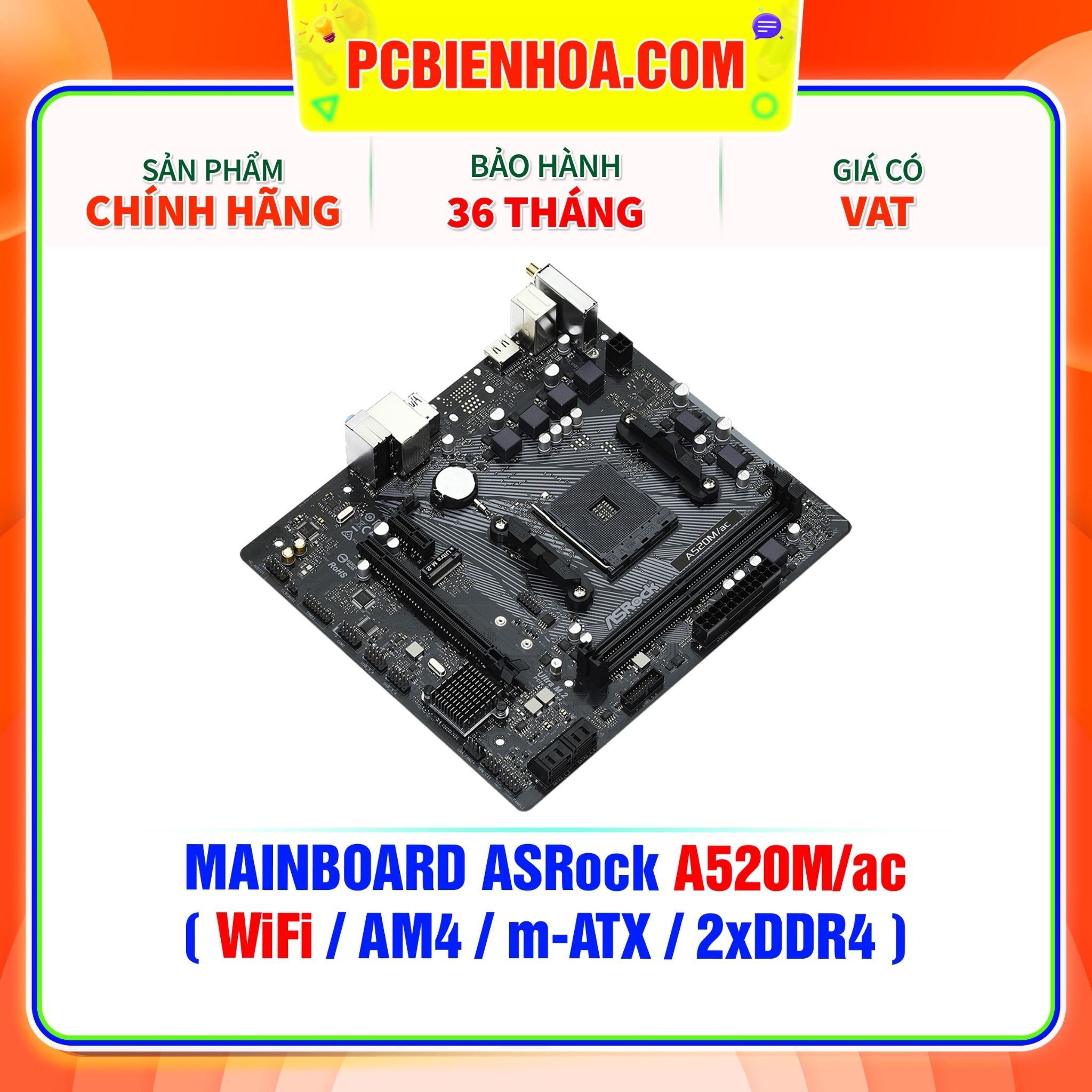  MAINBOARD ASRock A520M/ac ( WiFi / AM4 / m-ATX / 2xDDR4 ) 