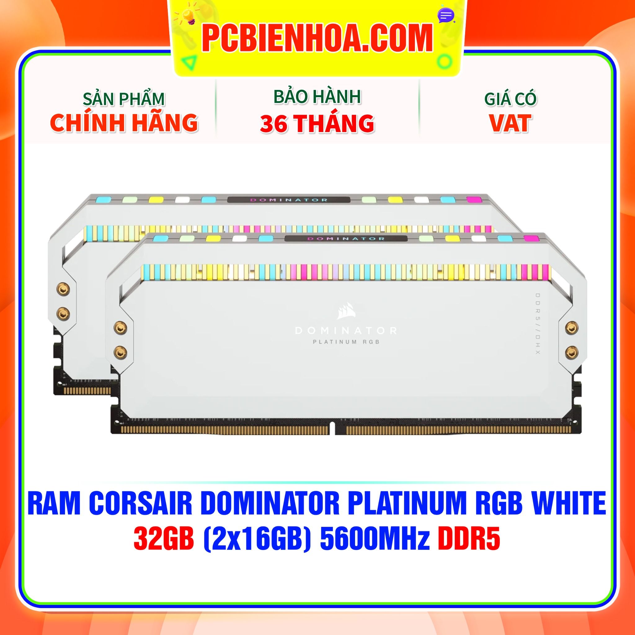  RAM CORSAIR DOMINATOR PLATINUM RGB WHITE 32GB (2x16GB) 5600MHz DDR5 ( CMT32GX5M2B5600C36W ) 