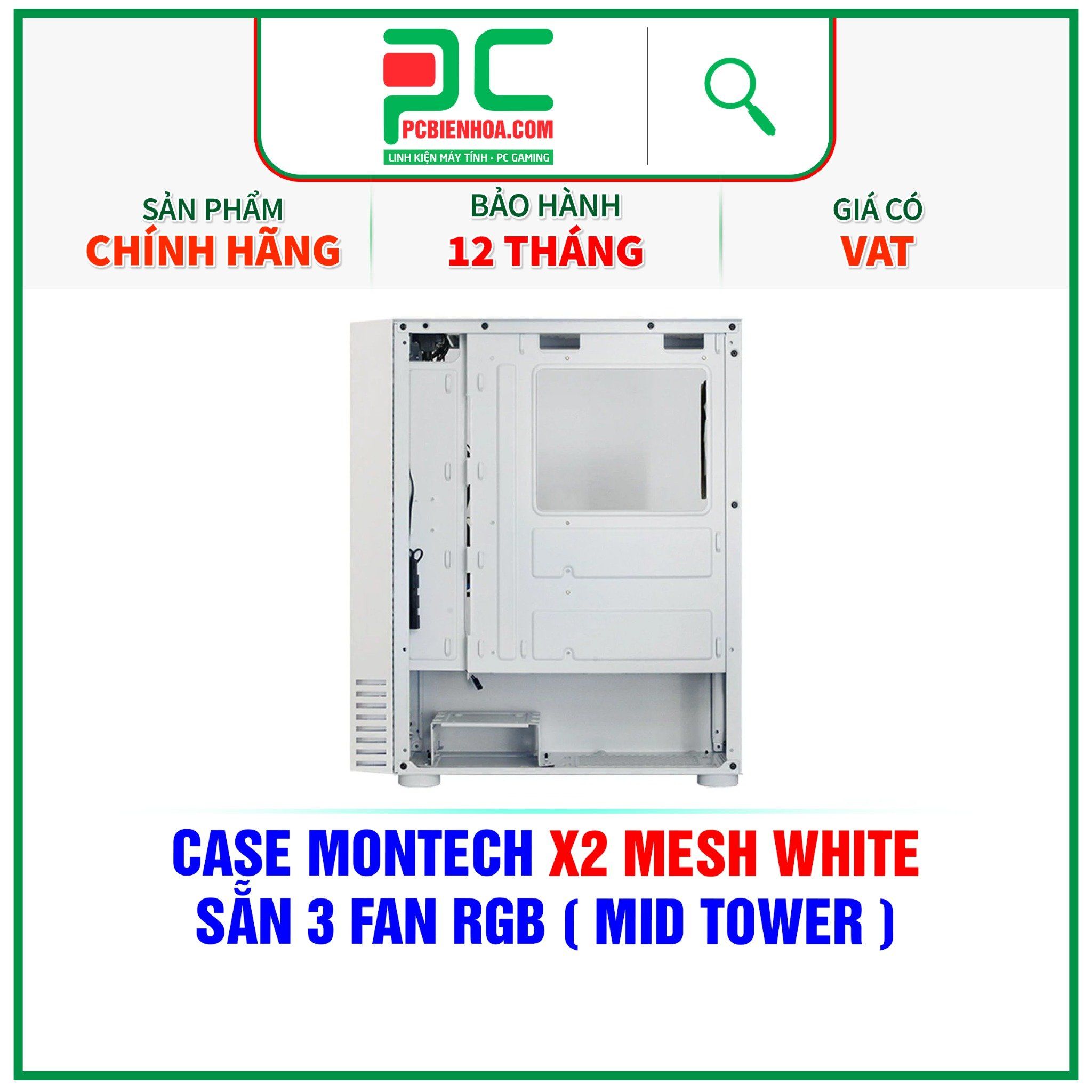  CASE MONTECH X2 MESH WHITE - SẴN 3 FAN LED ( MID TOWER ) 