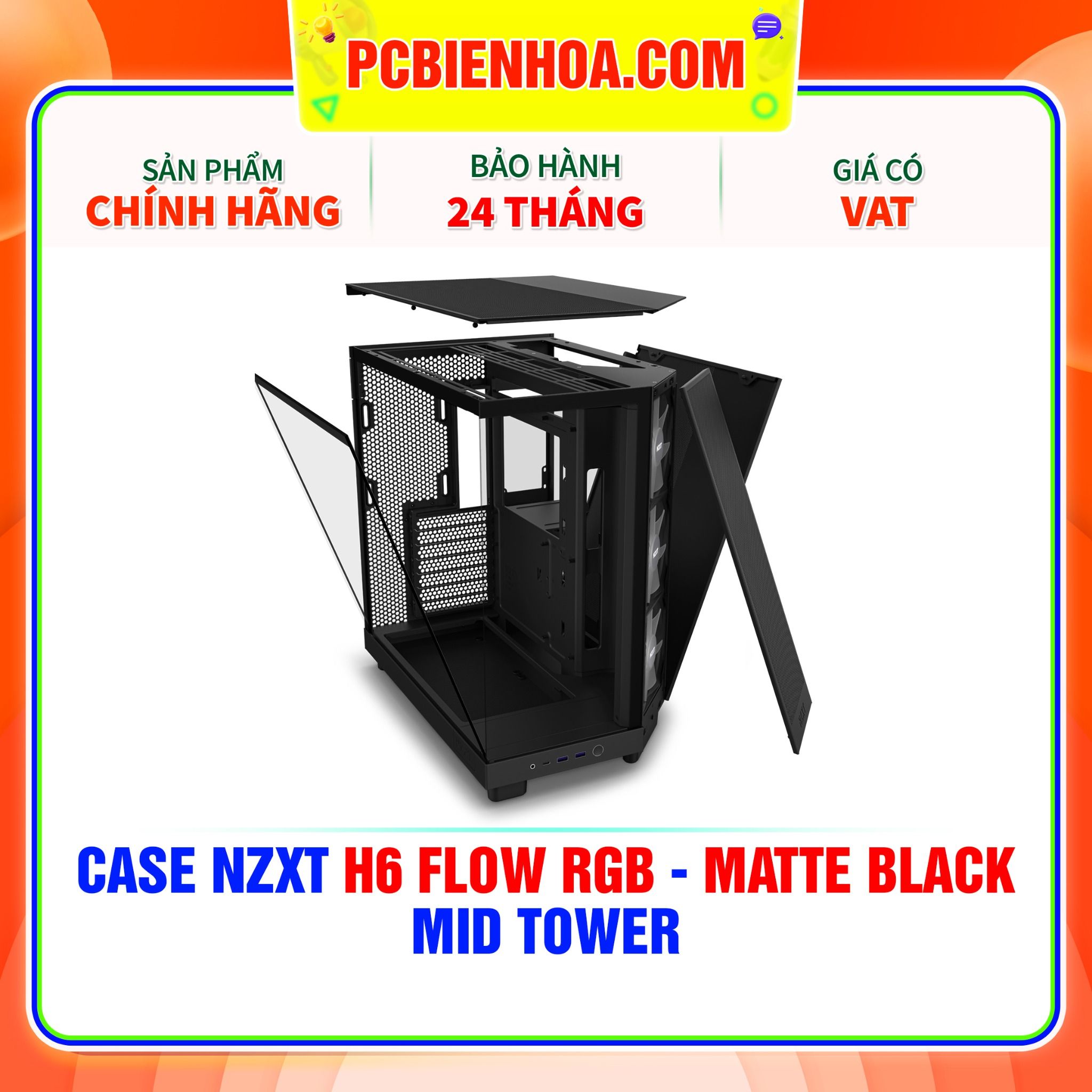  CASE NZXT H6 FLOW RGB - MATTE BLACK ( MID TOWER ) 