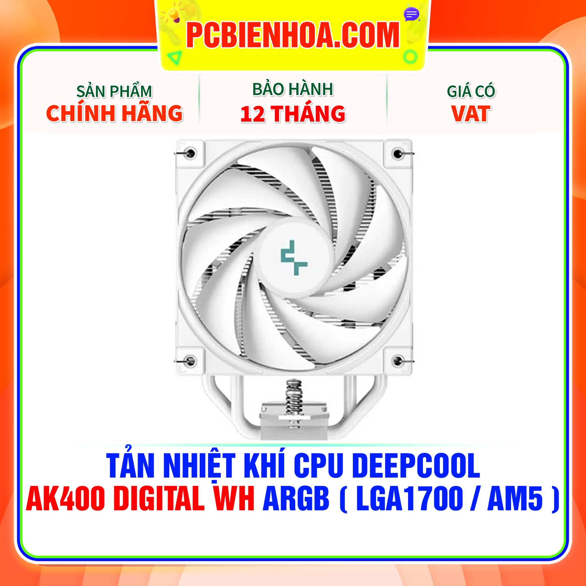  TẢN NHIỆT KHÍ CPU DEEPCOOL AK400 DIGITAL WH MÀU TRẮNG - LED ARGB ( HỖ TRỢ SOCKET LGA1700 / AM5 ) 