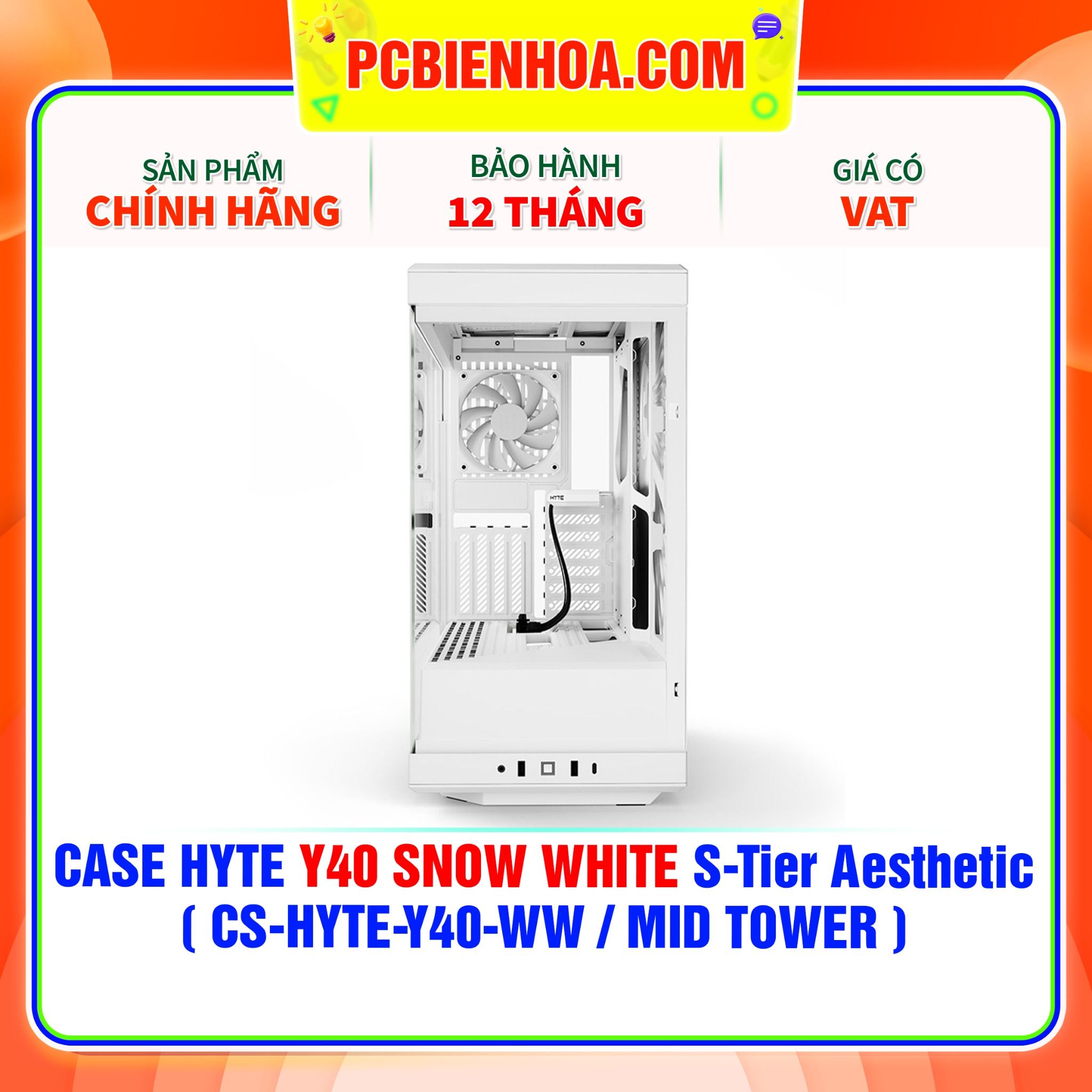  CASE HYTE Y40 SNOW WHITE S-Tier Aesthetic - SẴN DÂY RISER PCIe 4.0 & 2 FAN 12CM ( CS-HYTE-Y40-WW / MID TOWER ) 