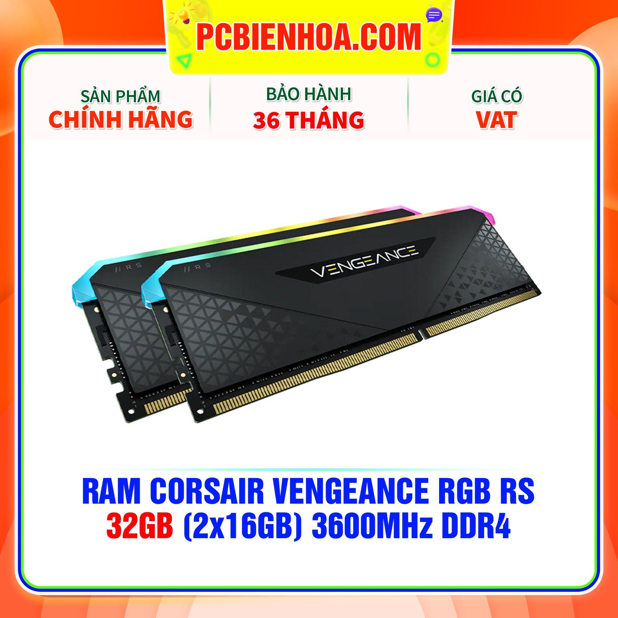 RAM CORSAIR VENGEANCE RGB RS 32GB (2X16GB) 3600MHZ DDR4 C18 – PCBIENHOA