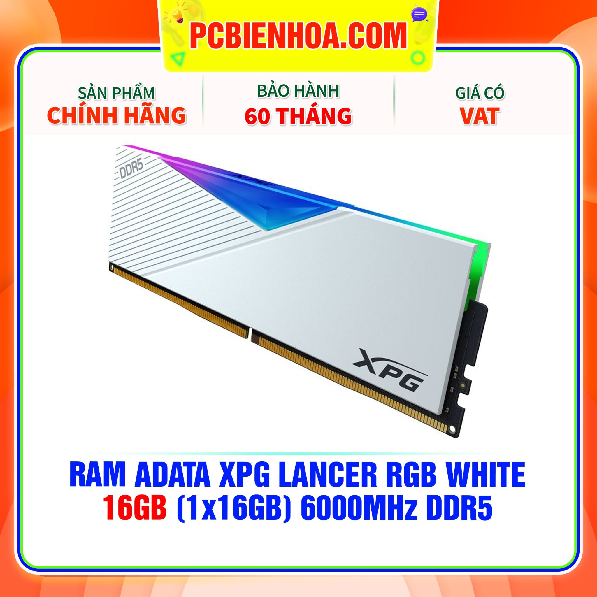  RAM ADATA XPG LANCER RGB WHITE - 16GB (1x16GB) 6000MHz DDR5 