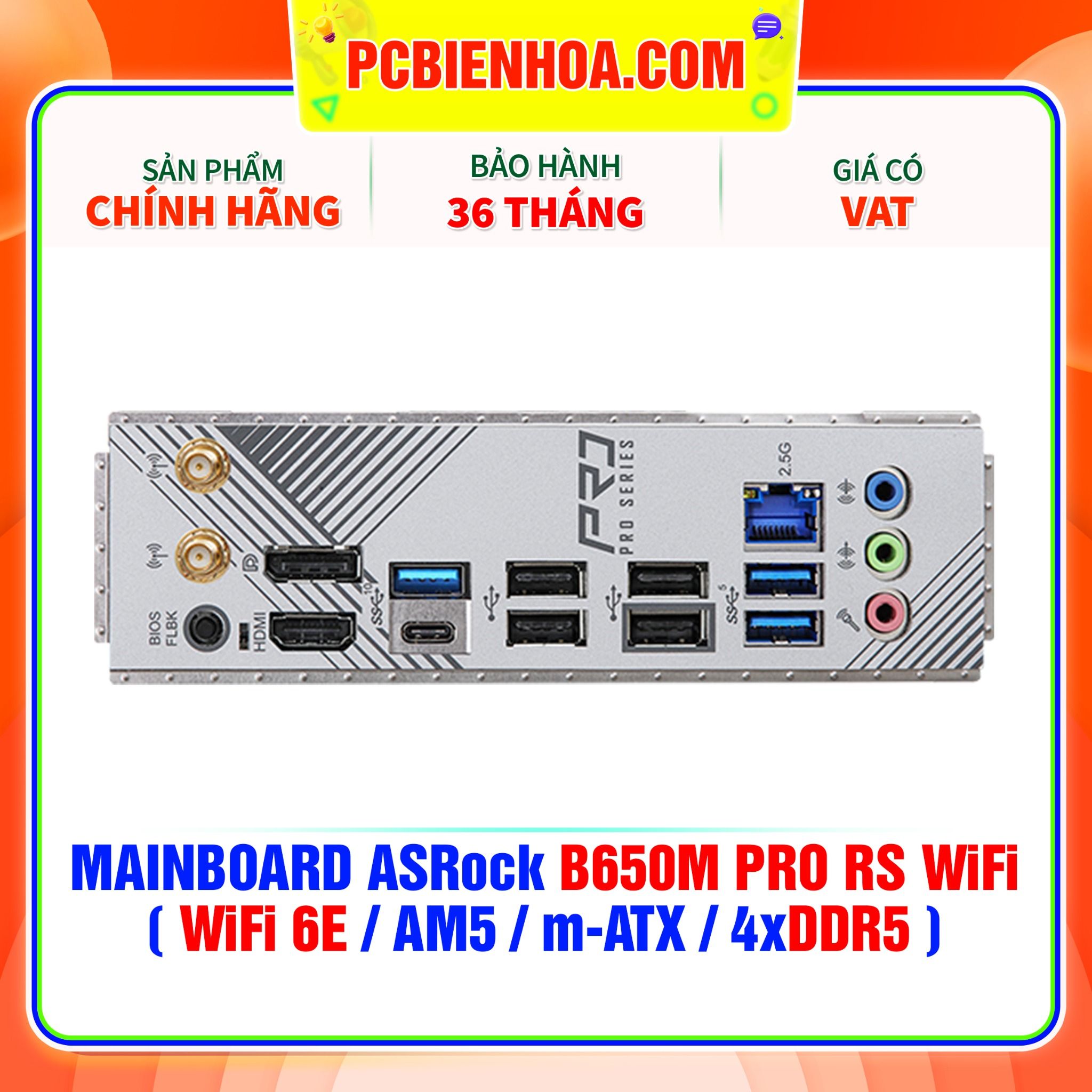  DDR5 - MAINBOARD ASRock B650M PRO RS WiFi ( WiFi 6E / AM5 / m-ATX / 4xDDR5 ) 