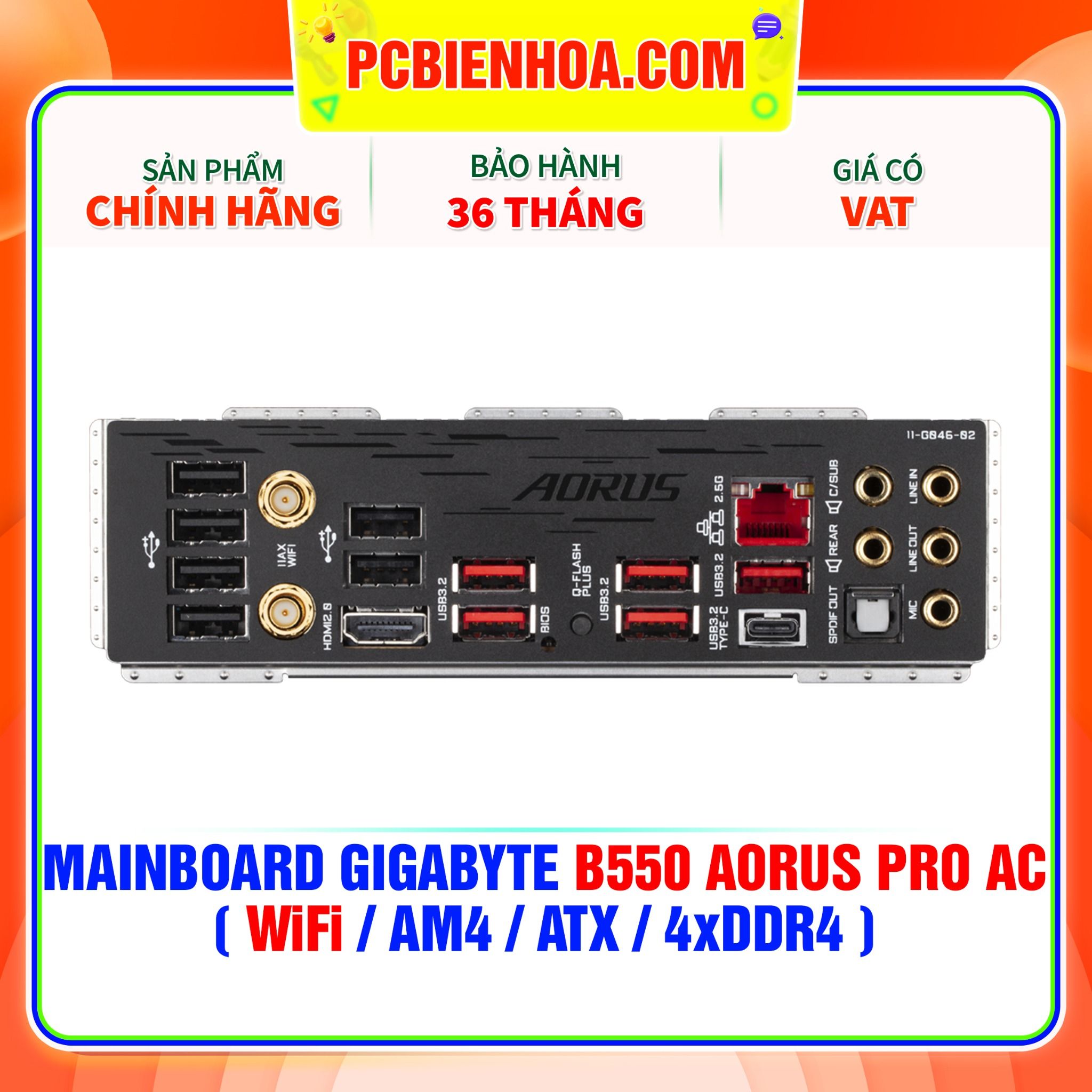  MAINBOARD GIGABYTE B550 AORUS PRO AC ( WiFi / Bluetooth 4.2 / AM4 / ATX / 4xDDR4 ) 