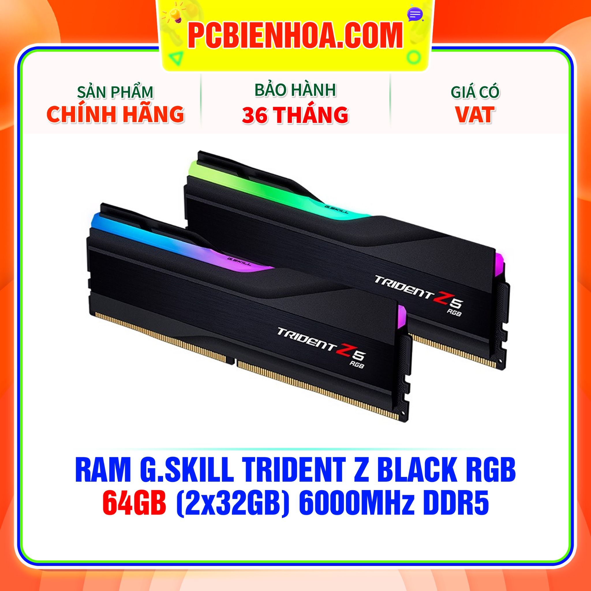  RAM G.SKILL TRIDENT Z5 RGB 64GB (2x32GB) 6000MHz DDR5 BLACK (F5-6000J3636F32GX2-TZ5RK) 