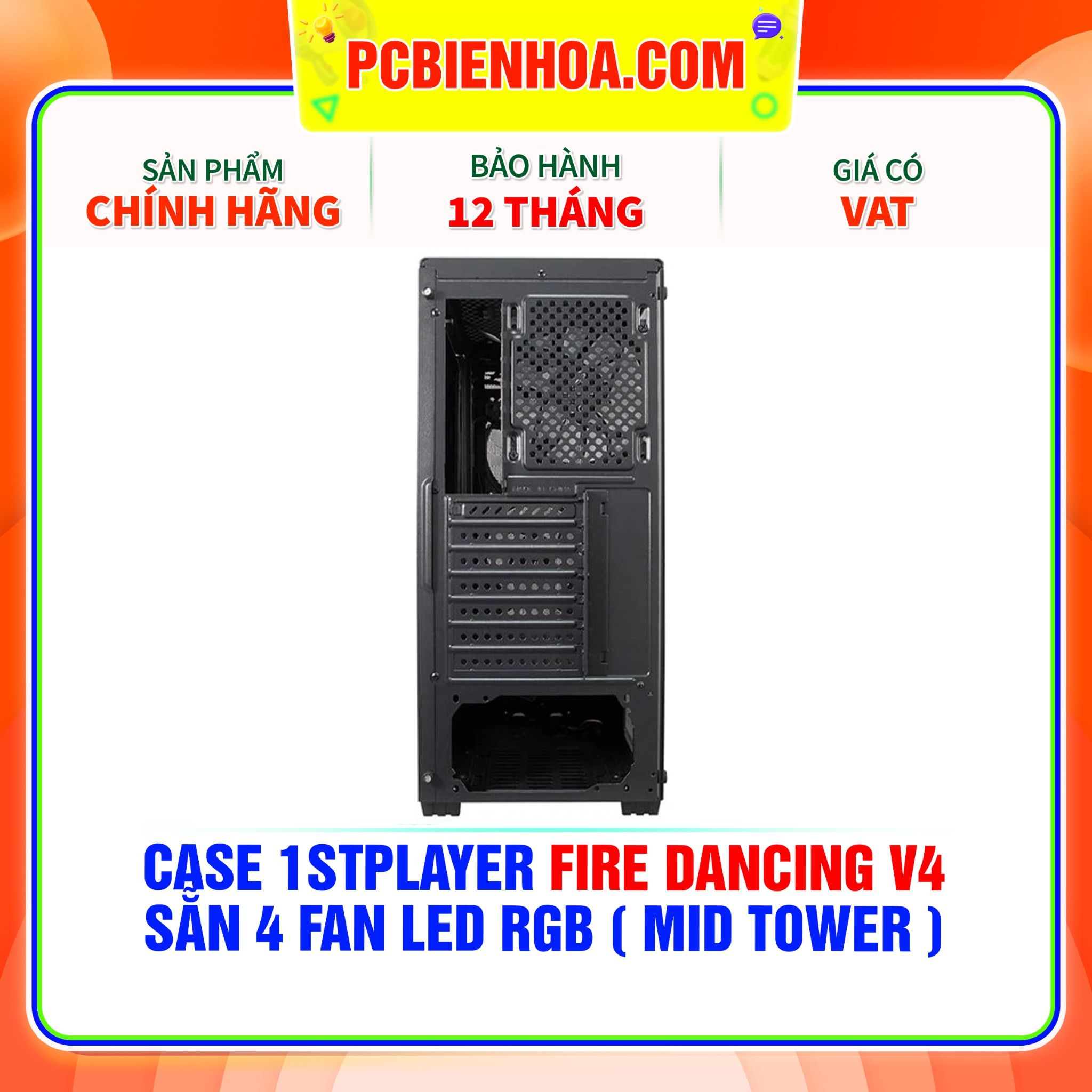  CASE 1STPLAYER FIRE DANCING V4 - SẴN 4 FAN LED RGB ( BLACK - MID TOWER ) 