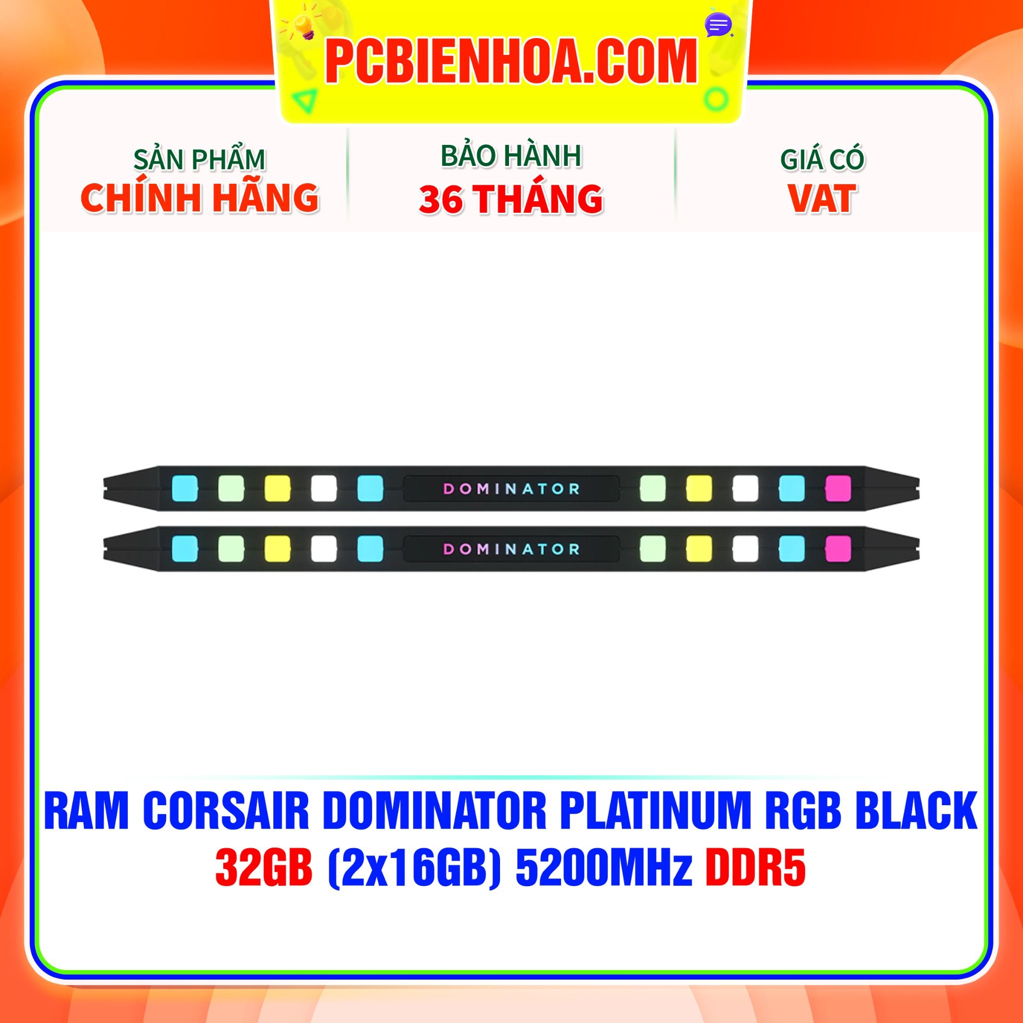  RAM CORSAIR DOMINATOR PLATINUM RGB BLACK 32GB (2X16GB) 5200MHZ DDR5 