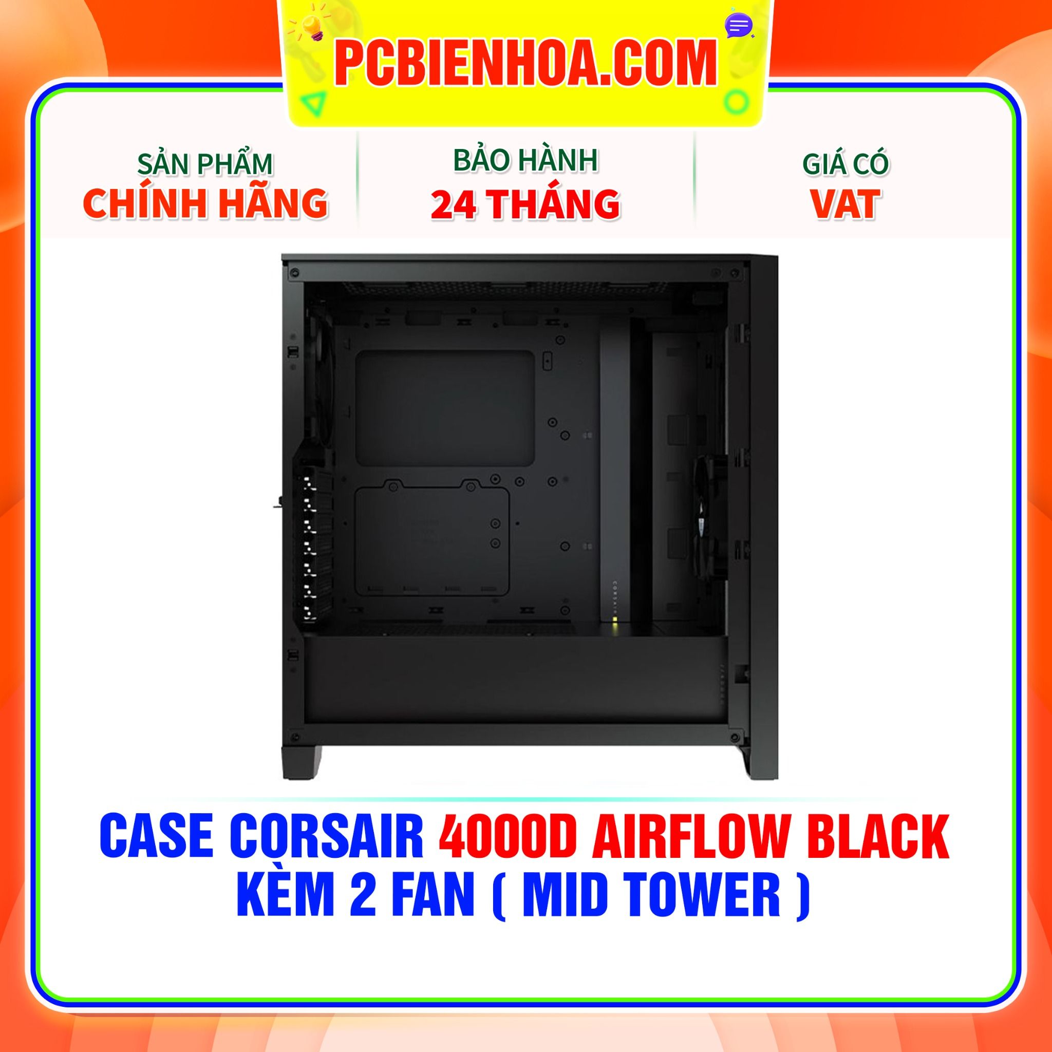  CASE CORSAIR 4000D AIRFLOW BLACK - KÈM 2 FAN ( MID TOWER ) 
