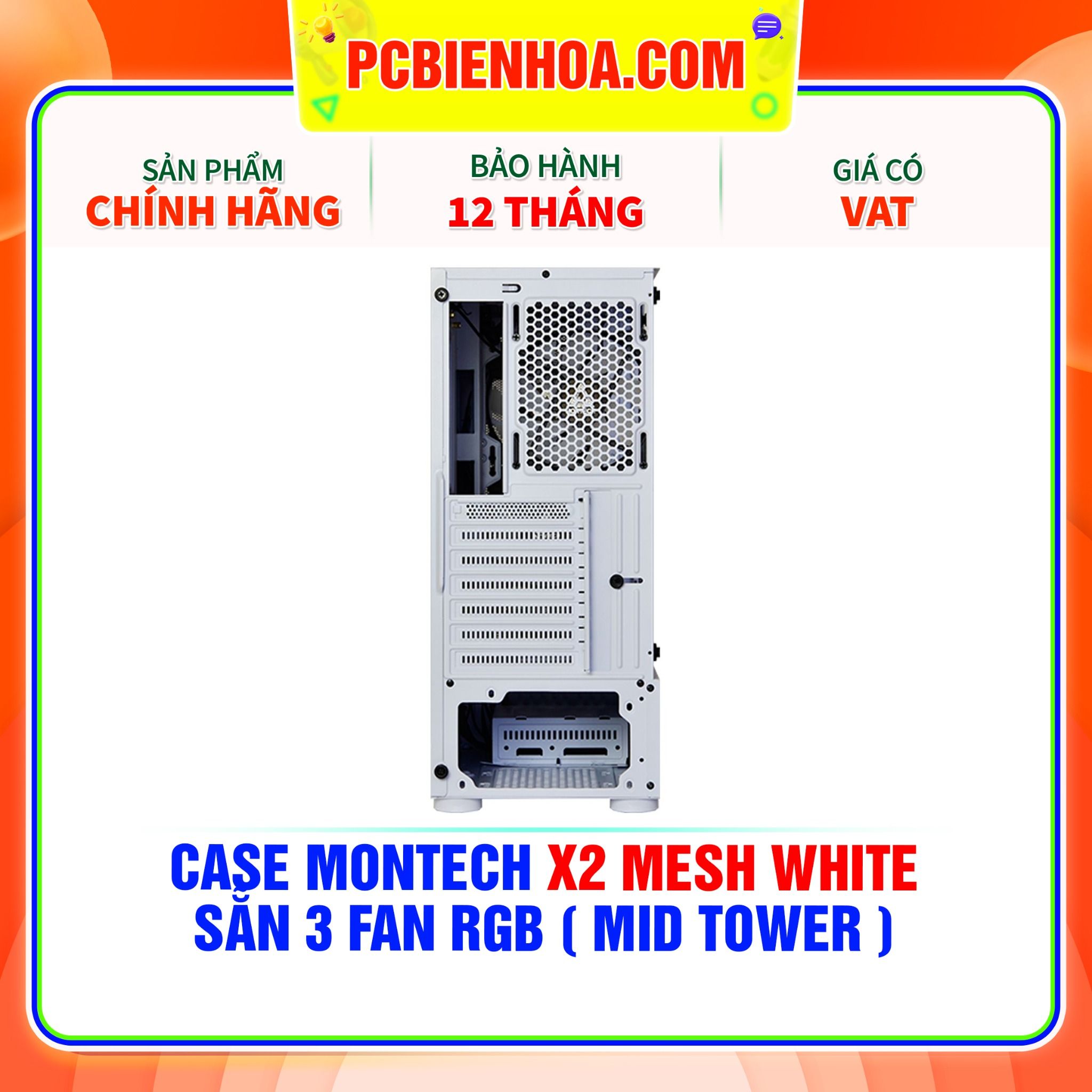  CASE MONTECH X2 MESH WHITE - SẴN 3 FAN LED ( MID TOWER ) 