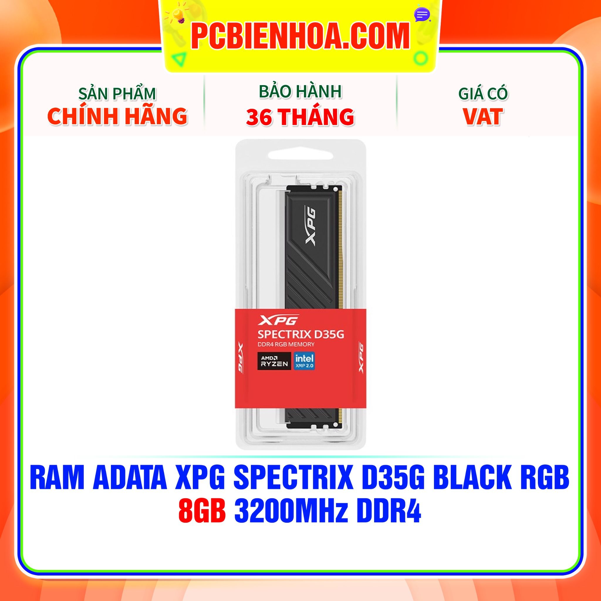  RAM ADATA XPG SPECTRIX D35G BLACK RGB - 8GB 3200MHz DDR4 