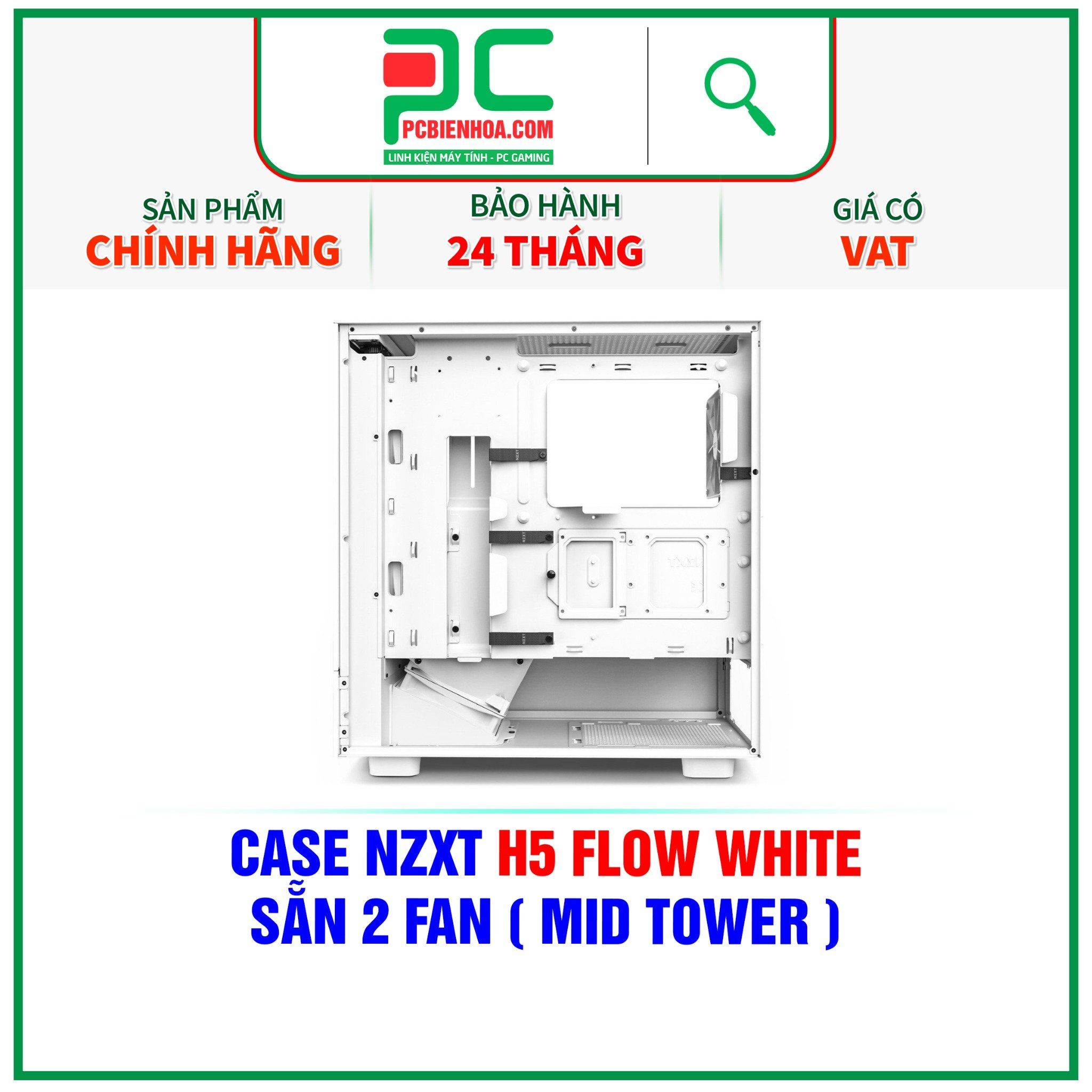 CASE NZXT H5 FLOW WHITE - SẴN 2 FAN ( MID TOWER ) 