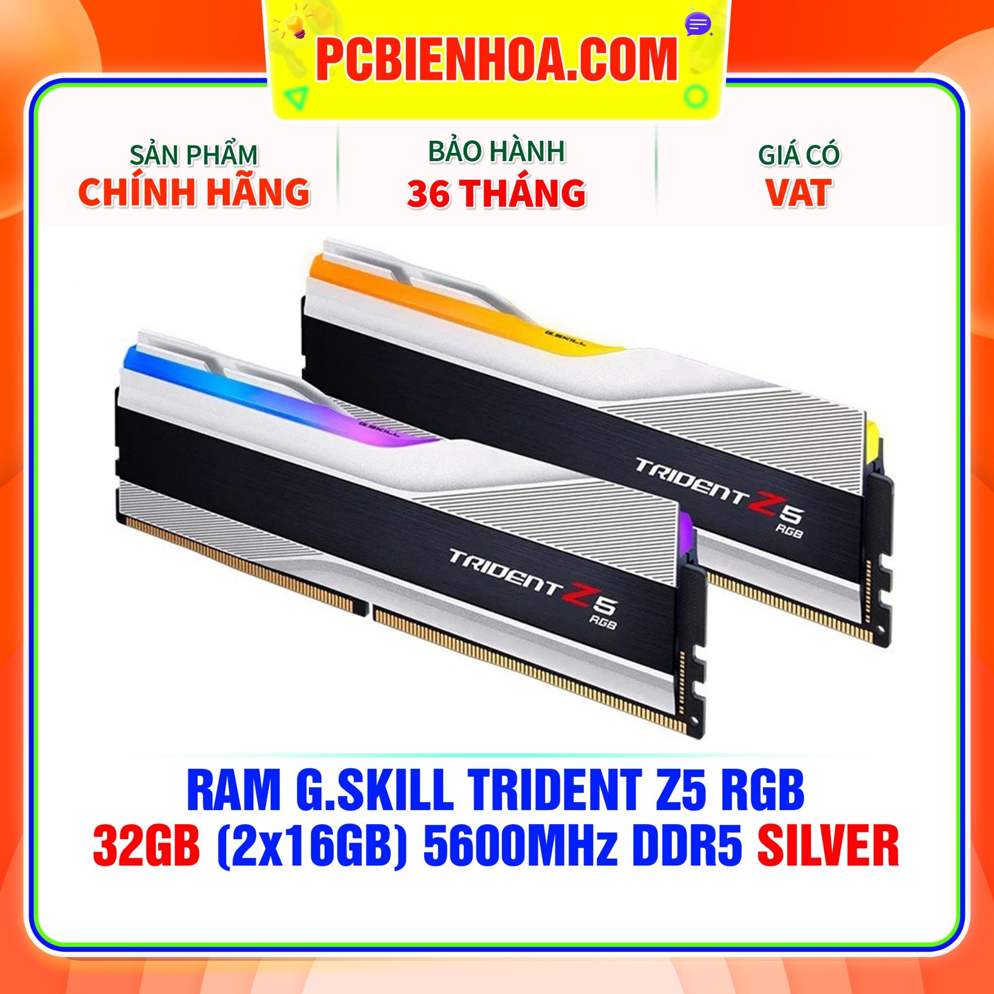  RAM G.SKILL TRIDENT Z5 RGB 32GB (2x16GB) 5600MHz DDR5 SILVER ( F5-5600J4040C16GX2-TZ5S ) 