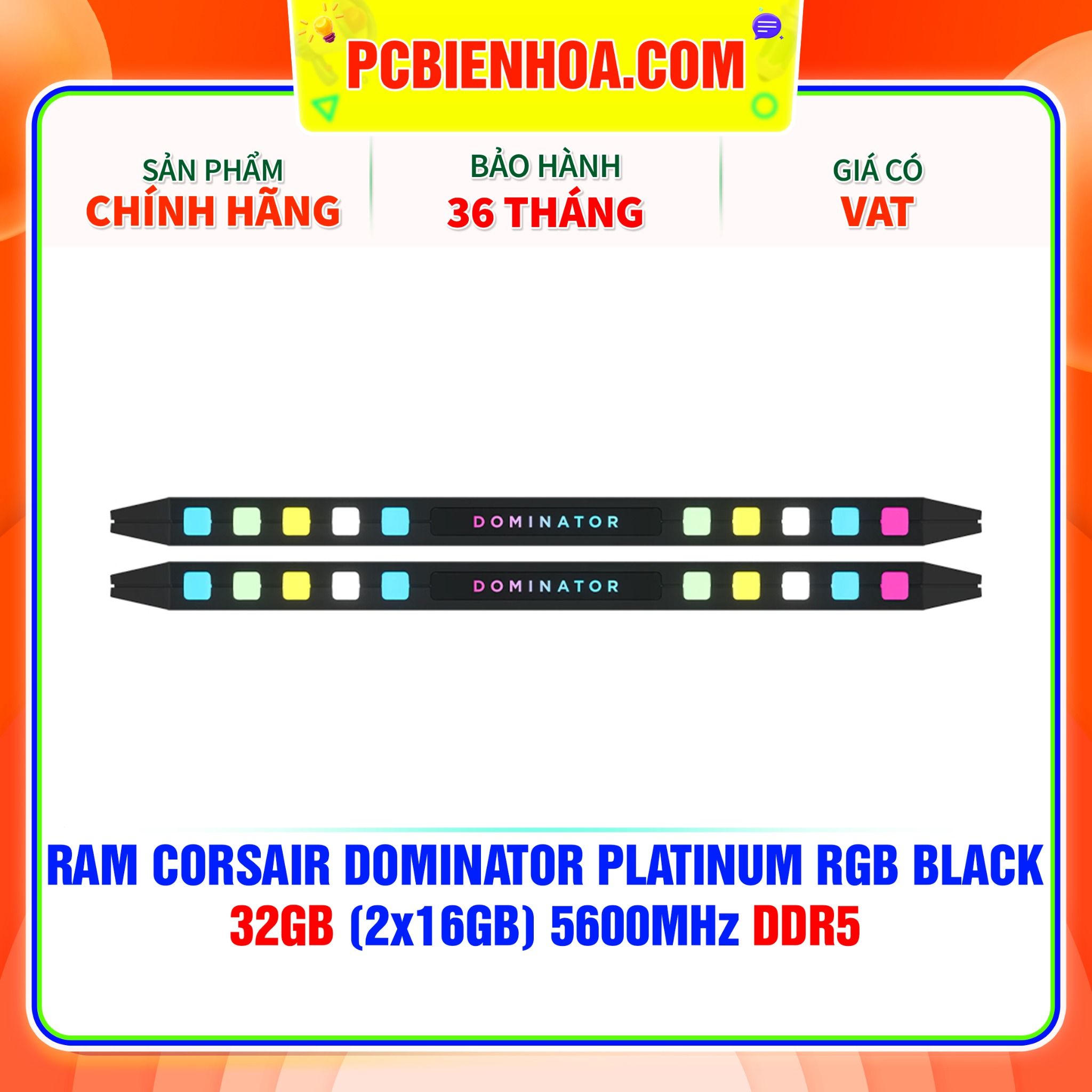  RAM CORSAIR DOMINATOR PLATINUM RGB BLACK 32GB (2x16GB) 5600MHz DDR5 - (CMT32GX5M2B5600C36) 