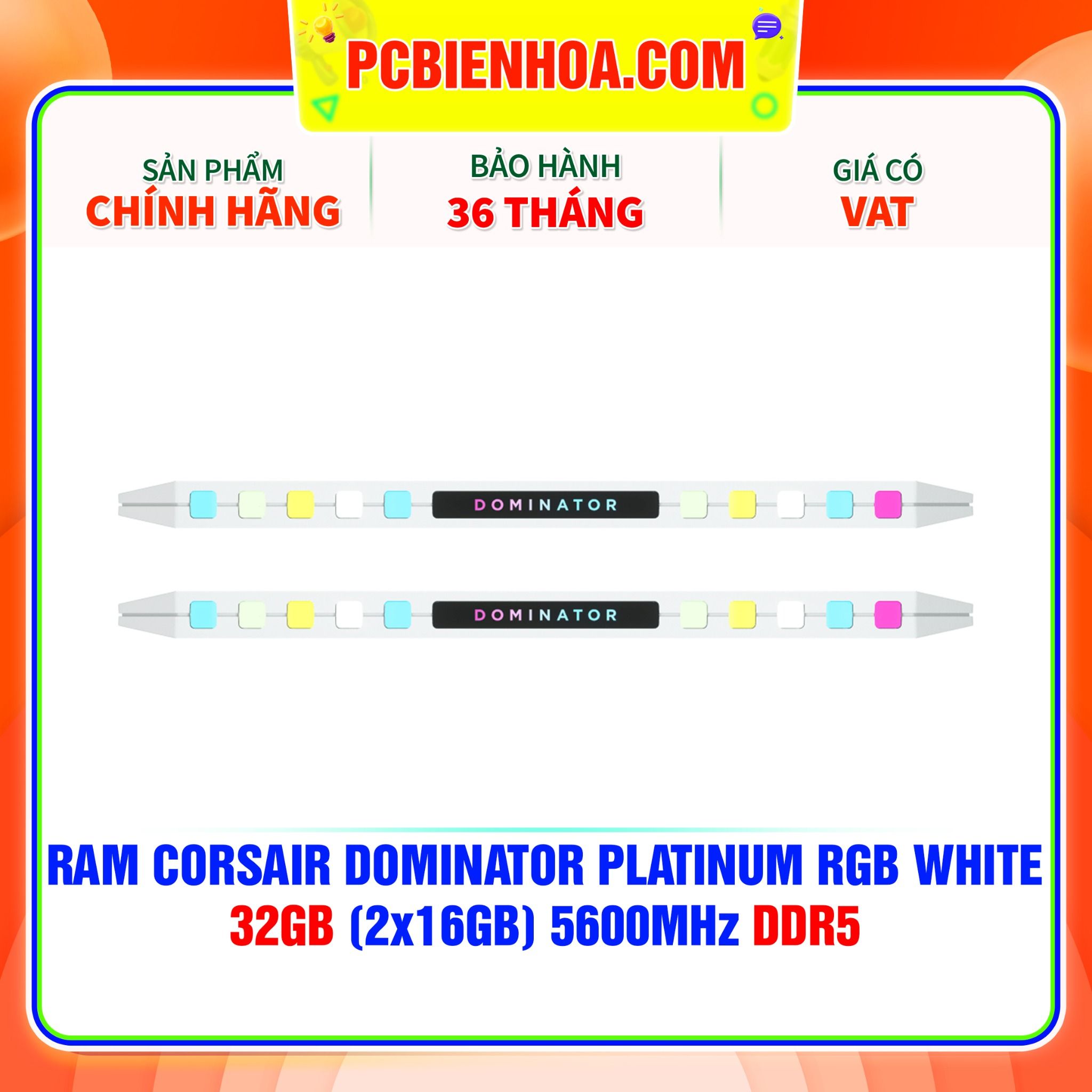  RAM CORSAIR DOMINATOR PLATINUM RGB WHITE 32GB (2x16GB) 5600MHz DDR5 ( CMT32GX5M2B5600C36W ) 
