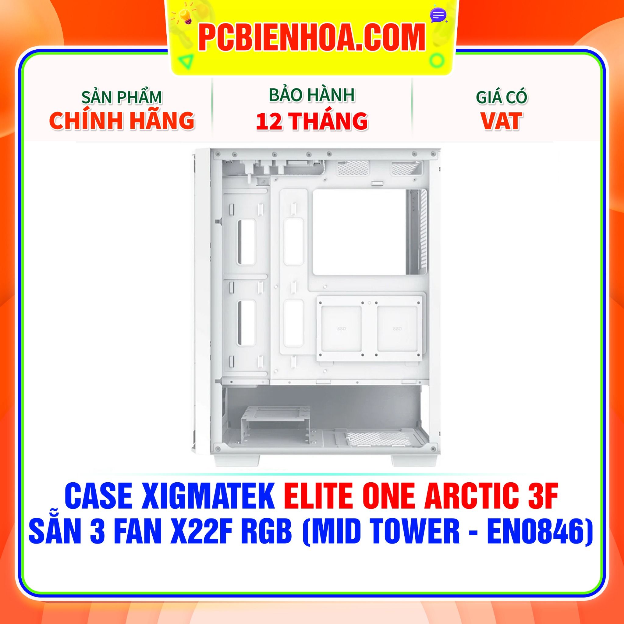  CASE XIGMATEK ELITE ONE ARCTIC 3F - SẴN 3 FAN X22F RGB ( MID TOWER - EN0846 ) 