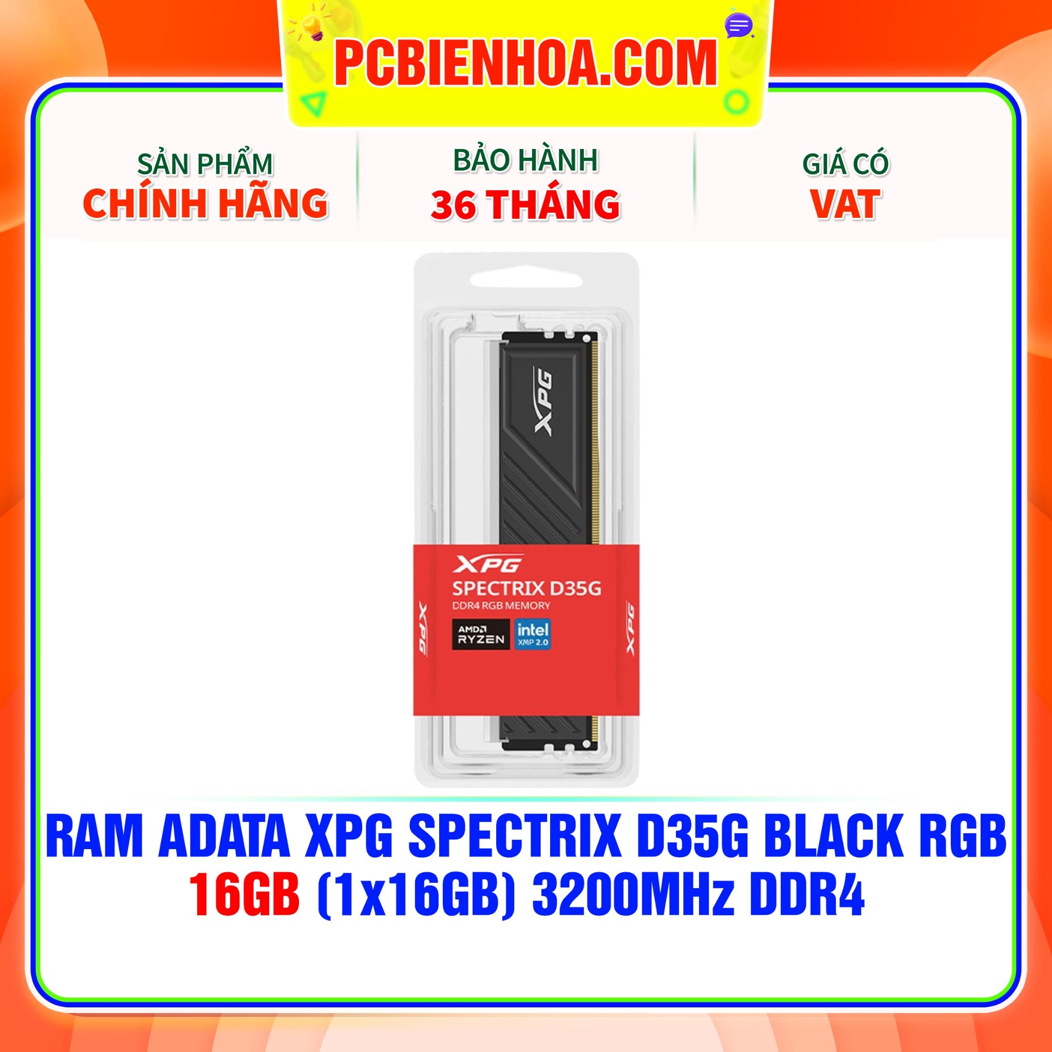  RAM ADATA XPG SPECTRIX D35G BLACK RGB - 16GB (1x16GB) 3200MHz DDR4 