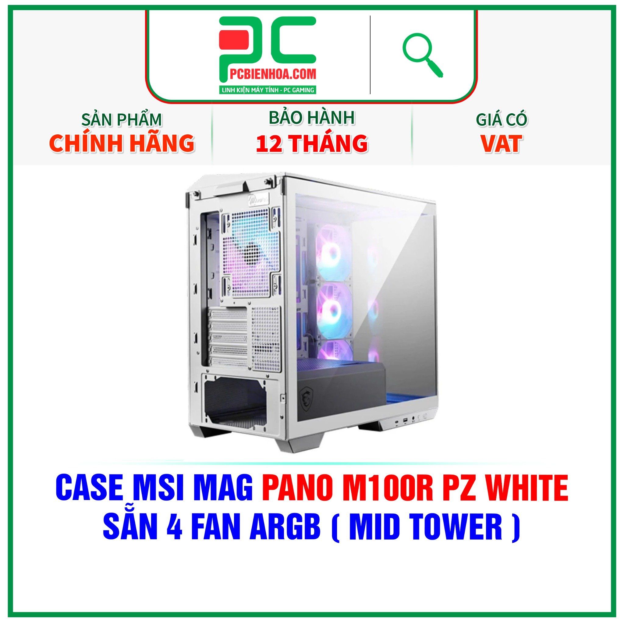  CASE MSI MAG PANO M100R PZ WHITE - SẴN 4 FAN ARGB ( MID TOWER ) 