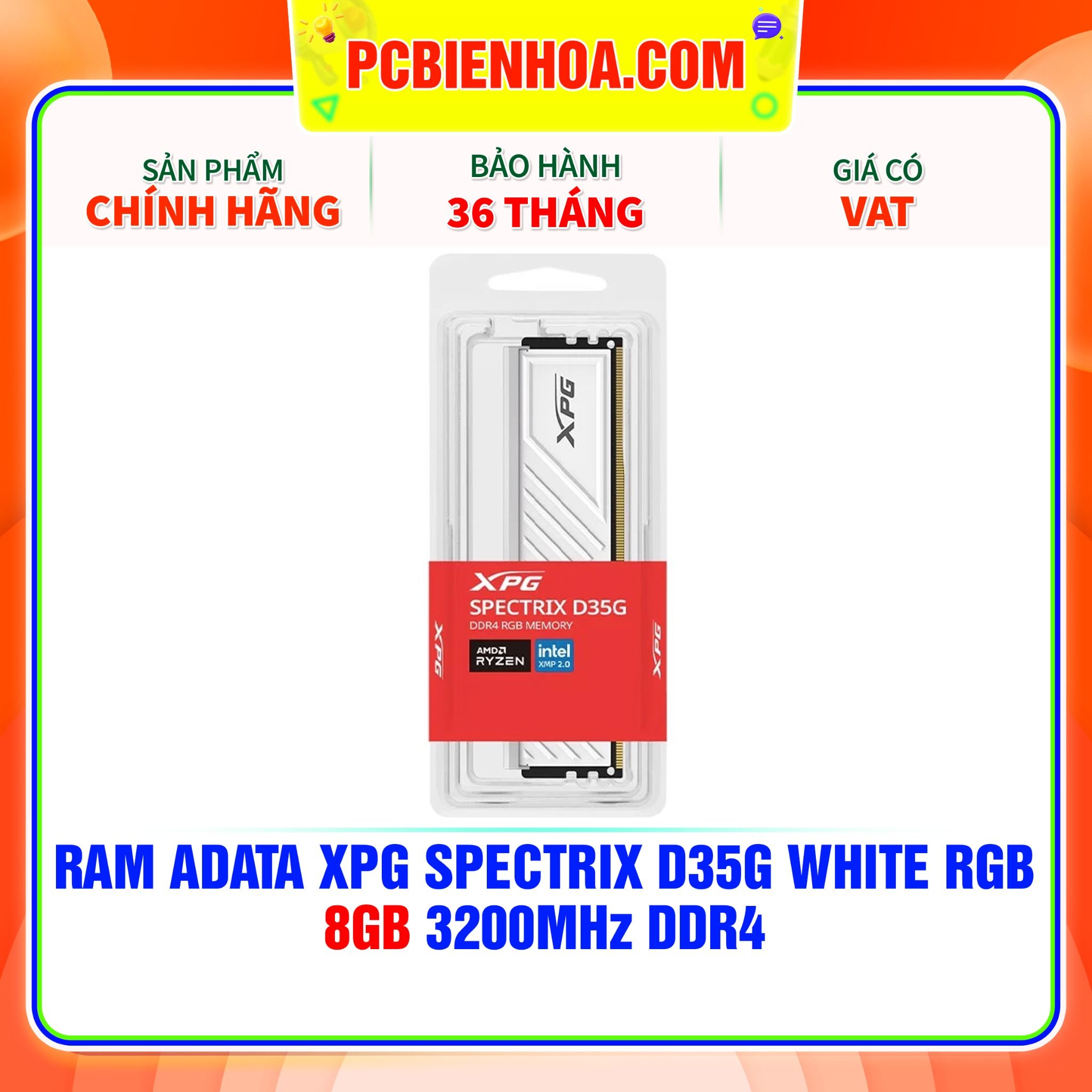  RAM ADATA XPG SPECTRIX D35G WHITE RGB - 8GB 3200MHz DDR4 