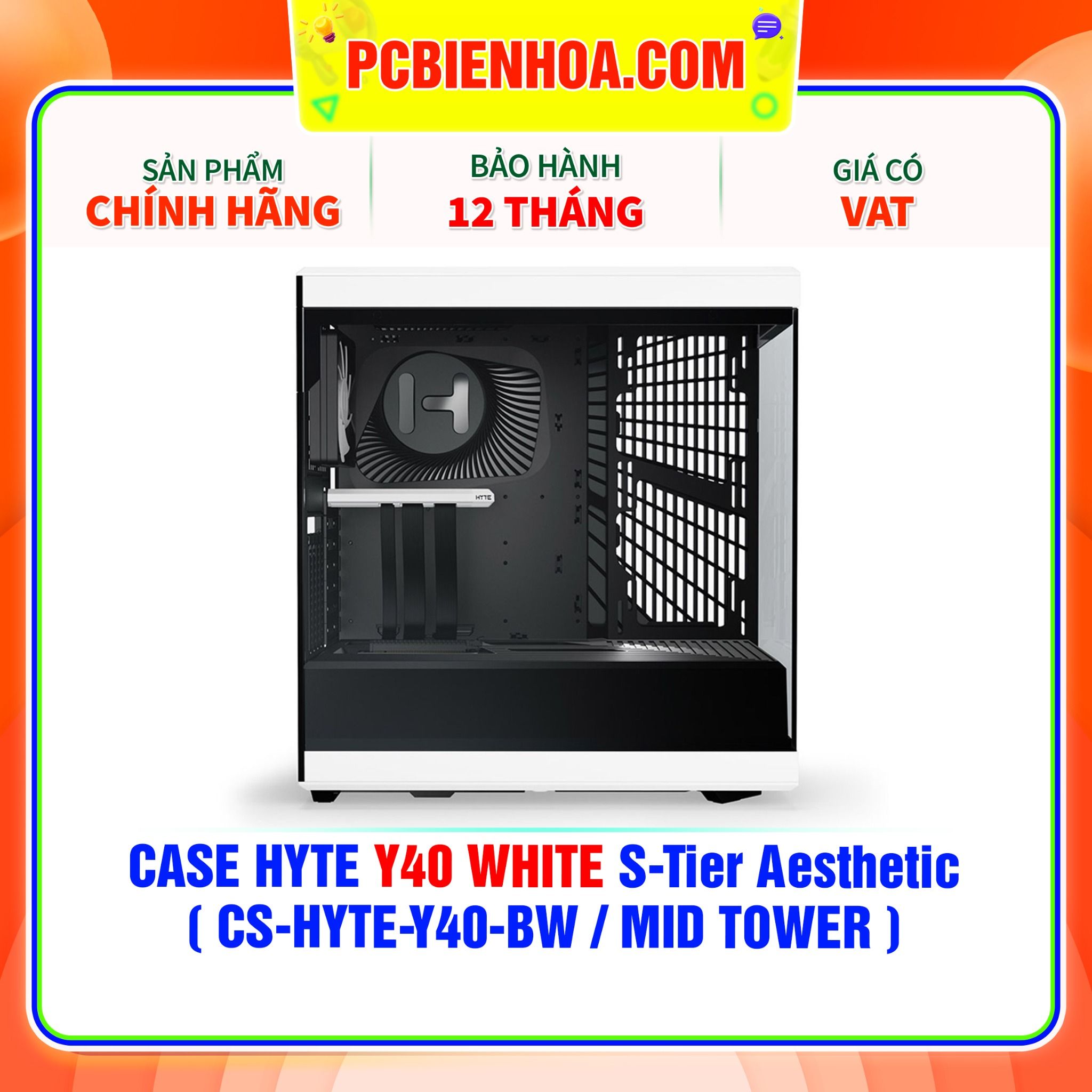  CASE HYTE Y40 WHITE S-Tier Aesthetic - SẴN DÂY RISER PCIe 4.0 & 2 FAN 12CM ( CS-HYTE-Y40-BW / MID TOWER ) 