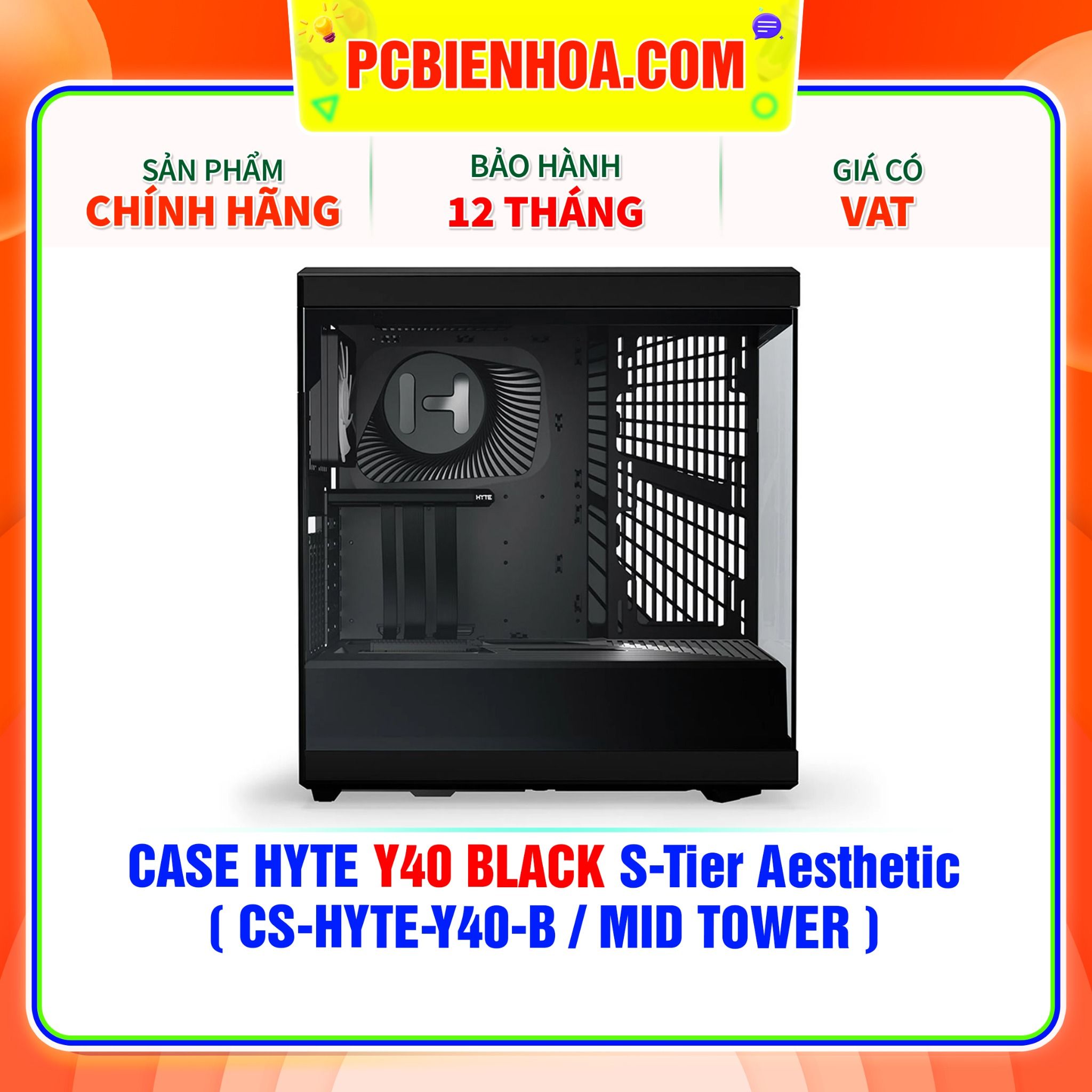  CASE HYTE Y40 BLACK S-Tier Aesthetic - SẴN DÂY RISER PCIe 4.0 & 2 FAN 12CM ( CS-HYTE-Y40-B / MID TOWER ) 