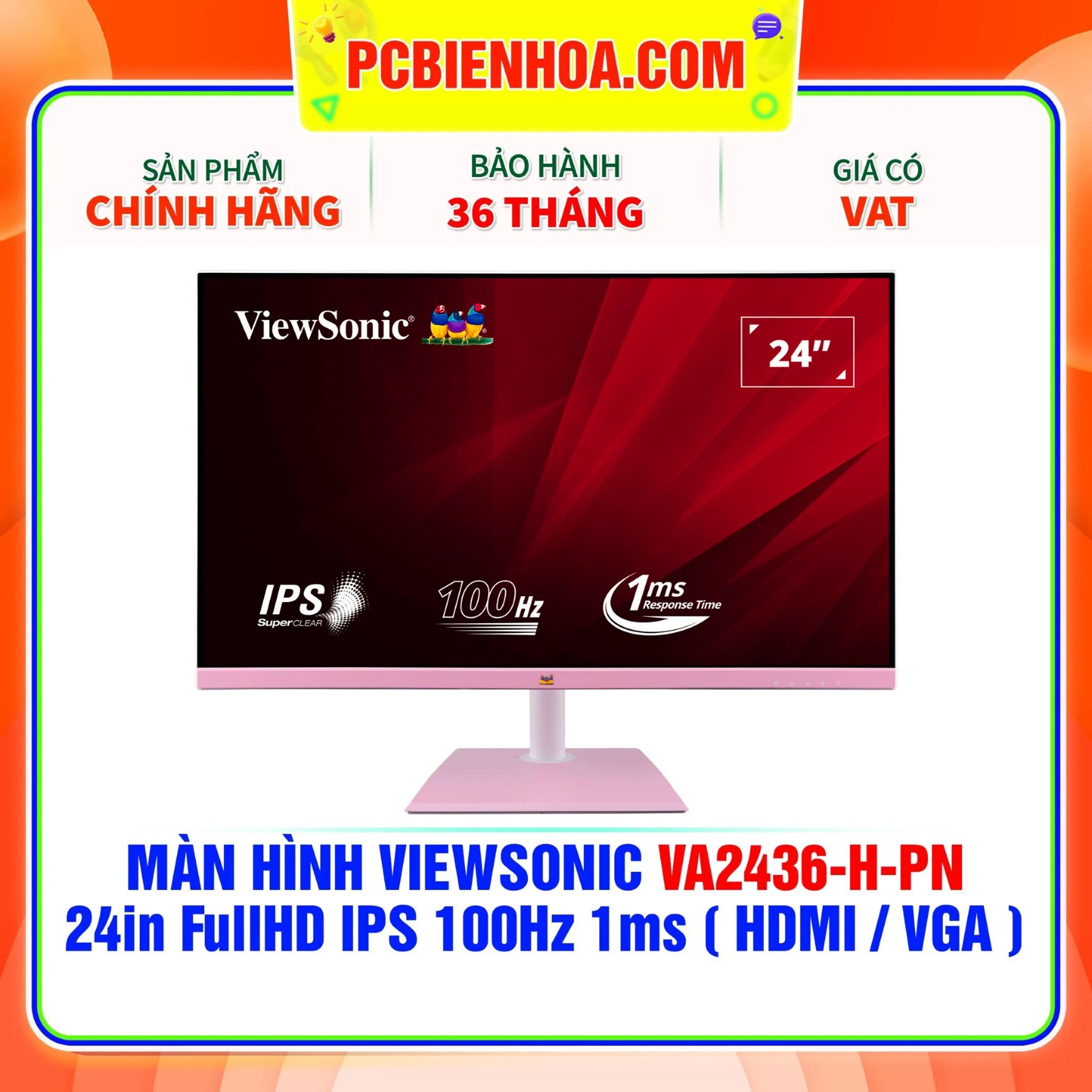  MÀN HÌNH VIEWSONIC VA2436-H-PN MÀU HỒNG 24in FullHD IPS 100Hz 1ms ( HDMI / VGA ) 