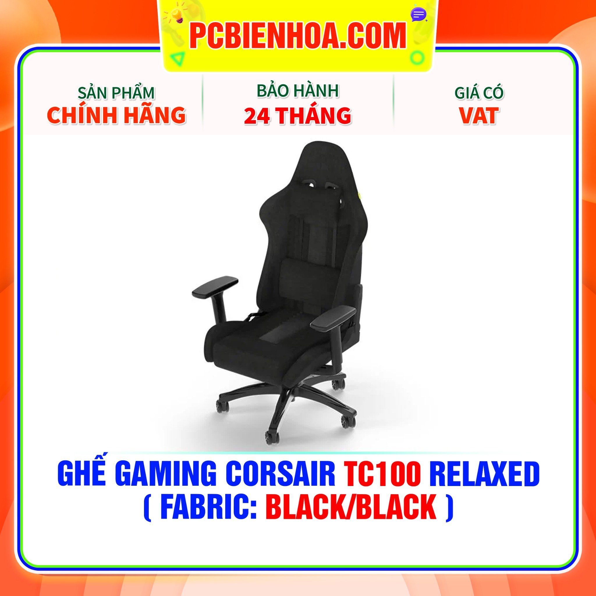  GHẾ GAMING CORSAIR TC100 RELAXED ( FABRIC: BLACK/BLACK ) 