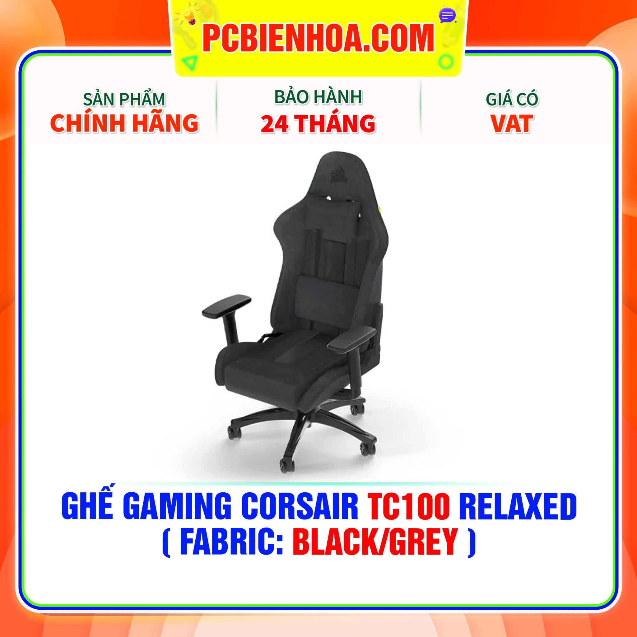  GHẾ GAMING CORSAIR TC100 RELAXED ( FABRIC: BLACK/GREY ) 