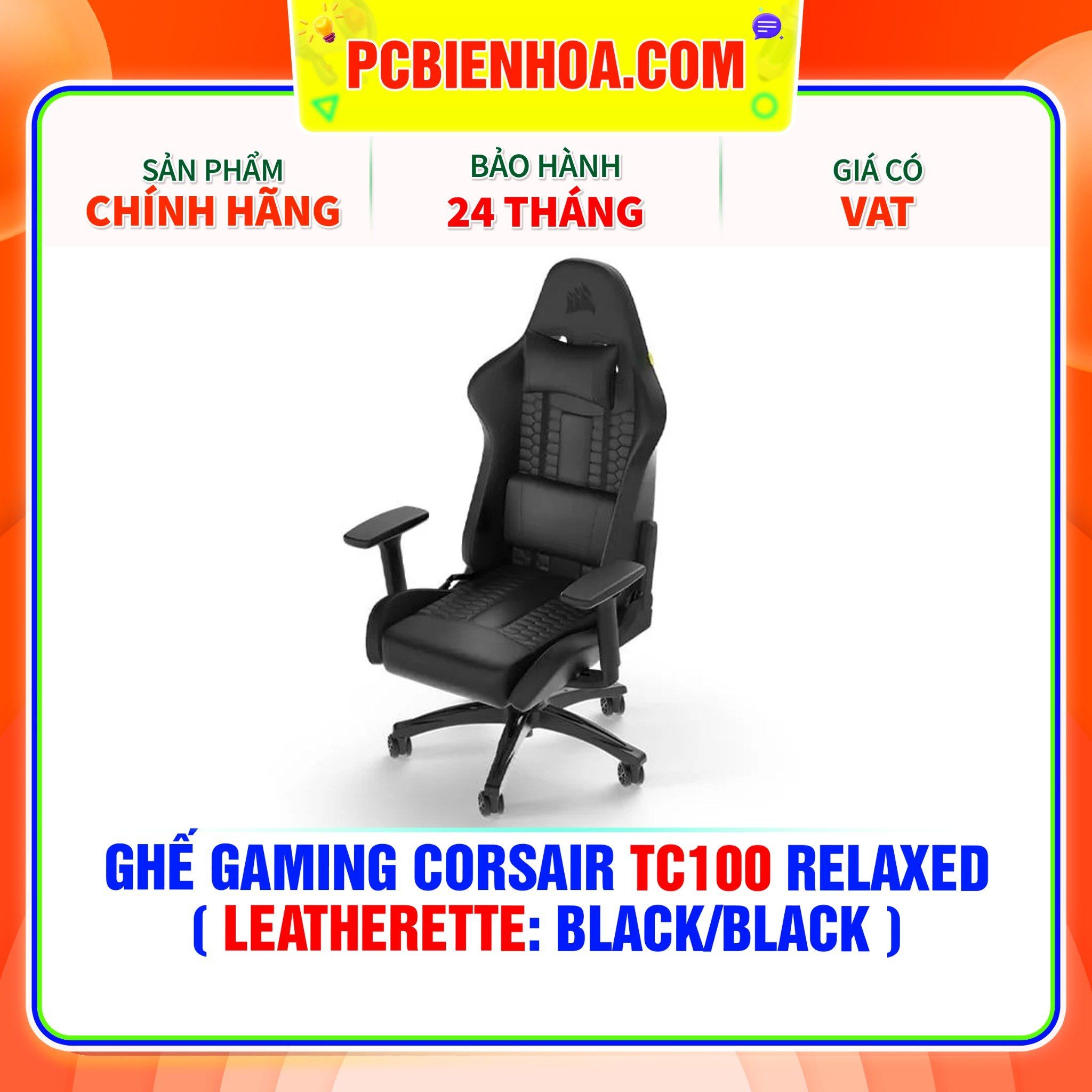  GHẾ GAMING CORSAIR TC100 RELAXED ( LEATHERETTE: BLACK/BLACK ) 