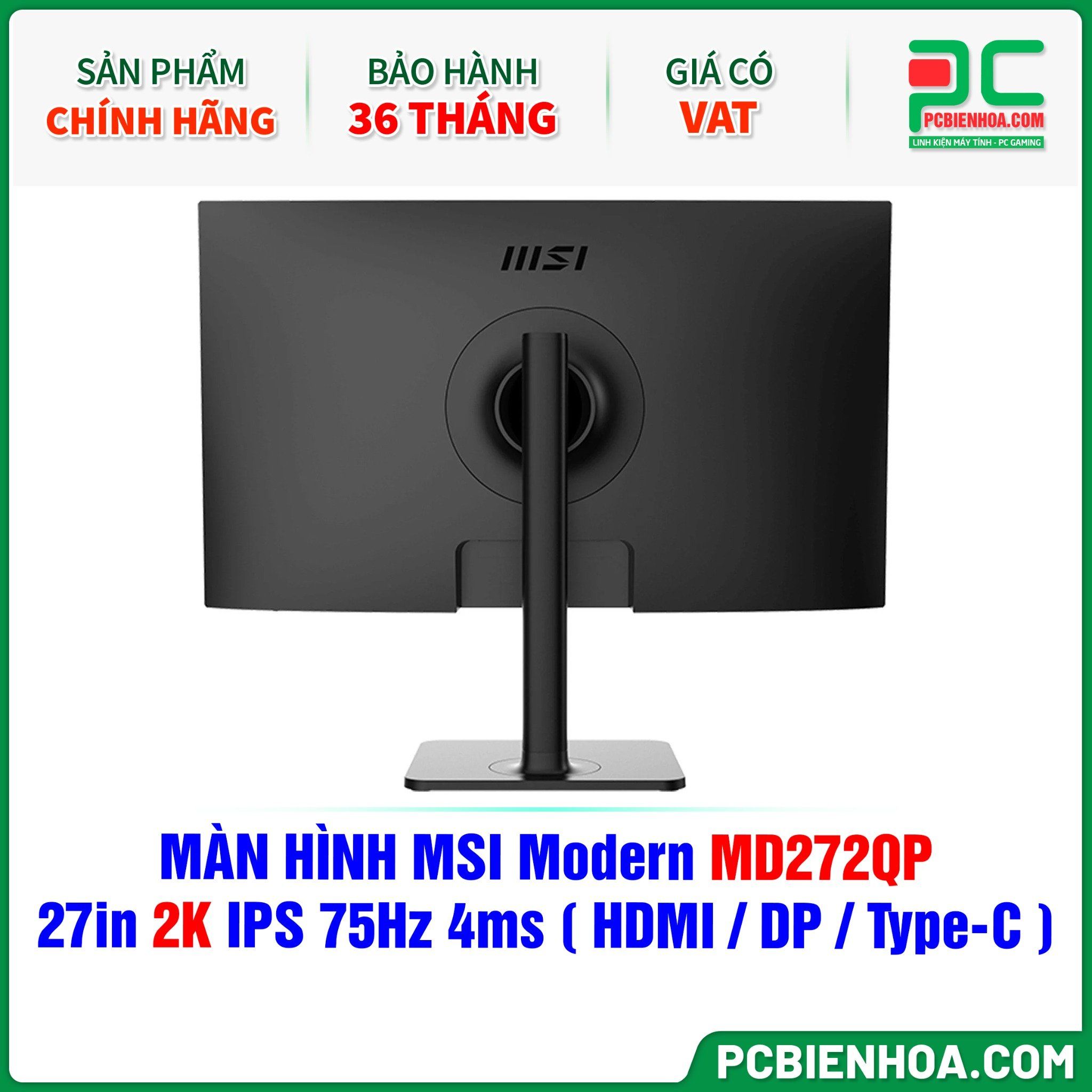  MÀN HÌNH MSI Modern MD272QP - 27in 2K IPS 75Hz 4ms ( HDMI / DP / USB Type-C ) 