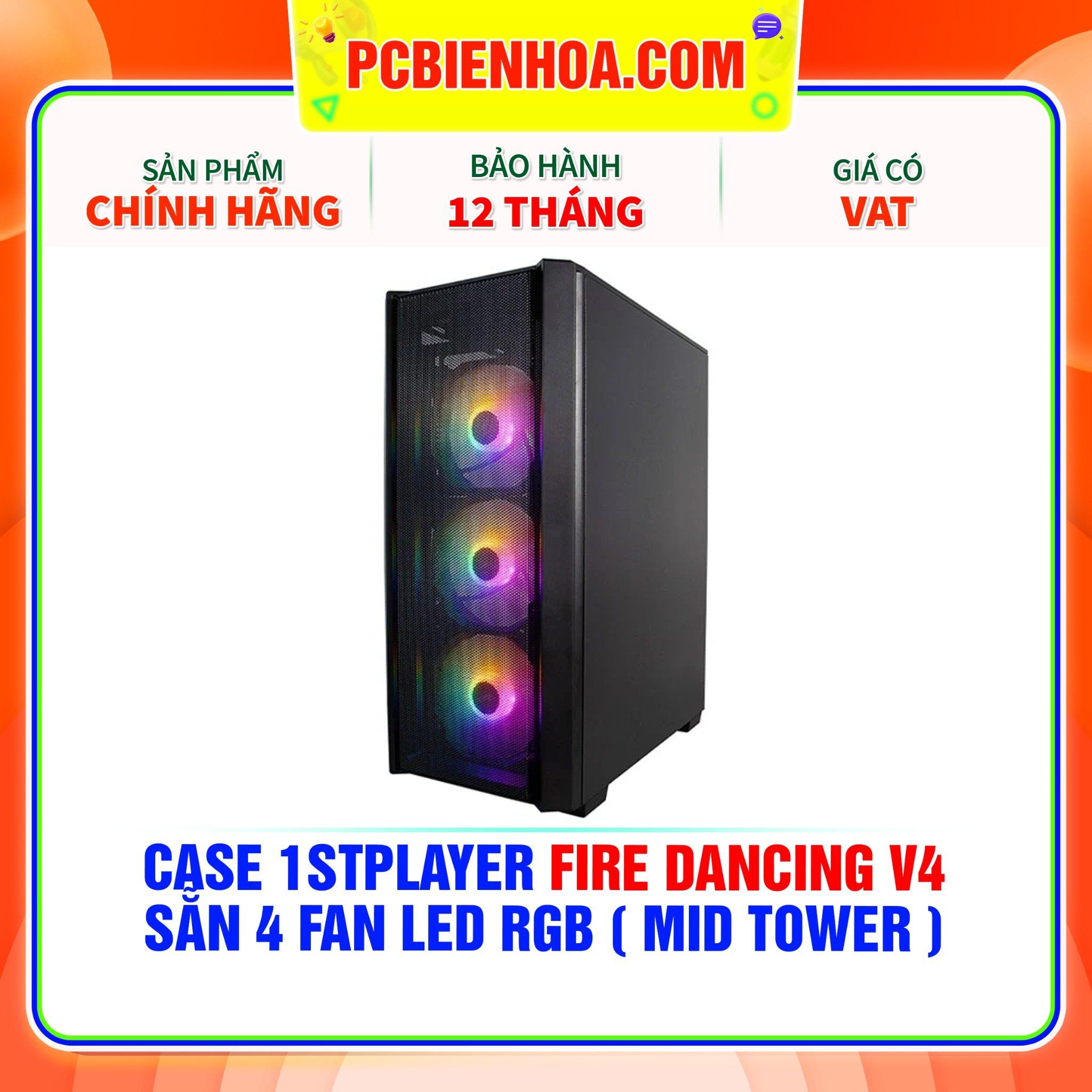  CASE 1STPLAYER FIRE DANCING V4 - SẴN 4 FAN LED RGB ( BLACK - MID TOWER ) 