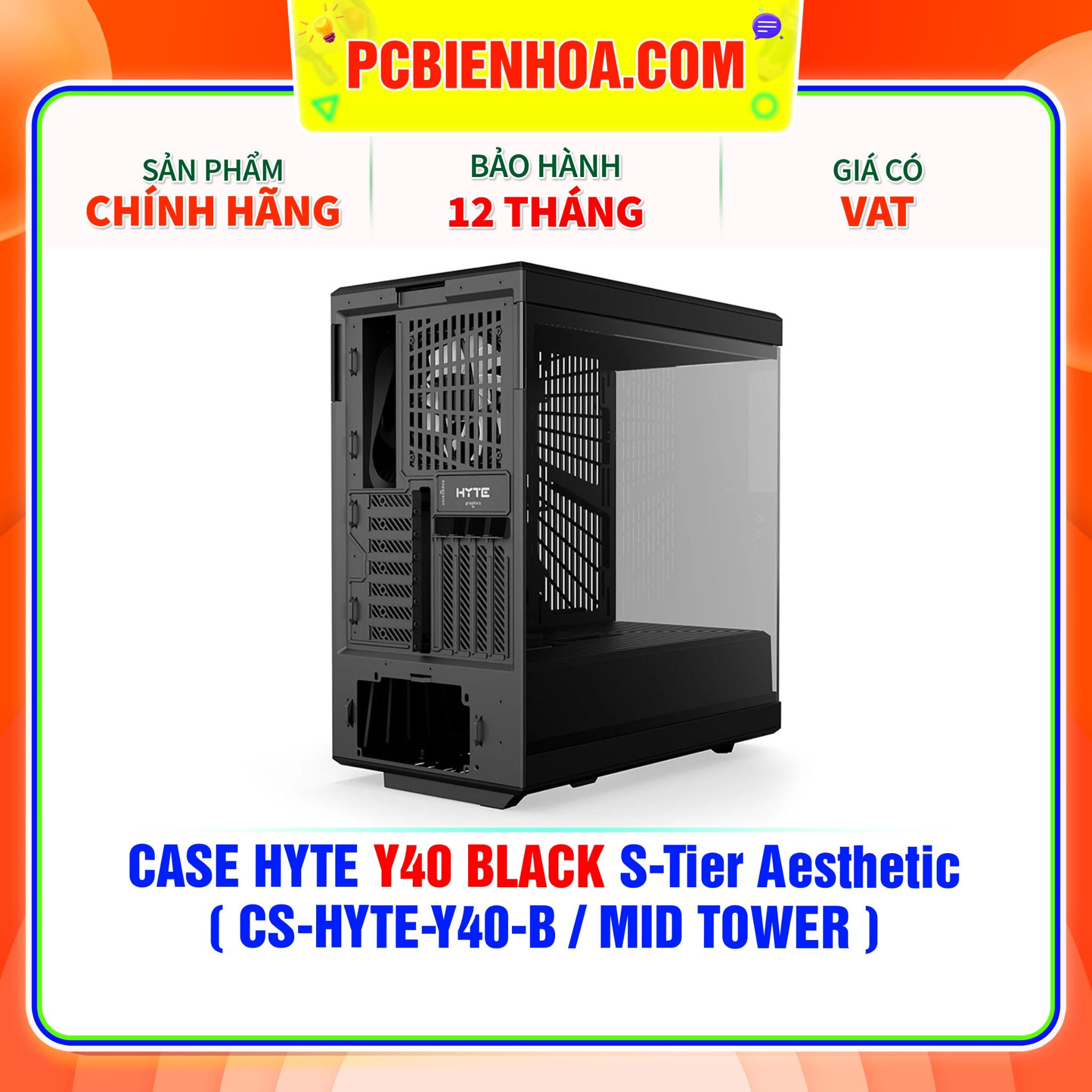  CASE HYTE Y40 BLACK S-Tier Aesthetic - SẴN DÂY RISER PCIe 4.0 & 2 FAN 12CM ( CS-HYTE-Y40-B / MID TOWER ) 