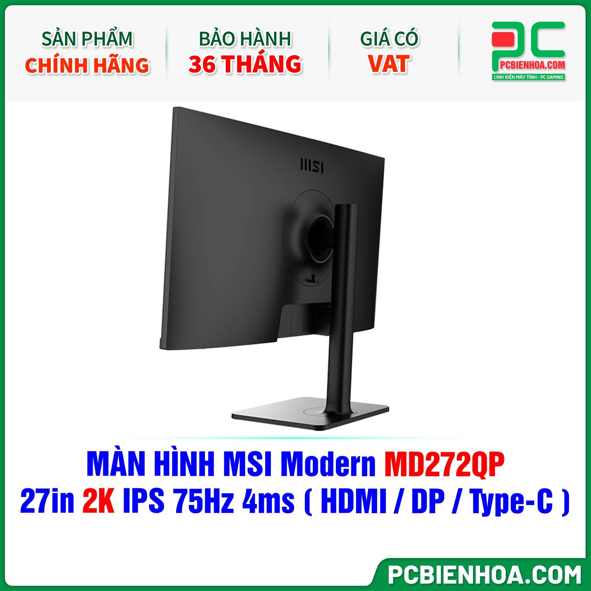  MÀN HÌNH MSI Modern MD272QP - 27in 2K IPS 75Hz 4ms ( HDMI / DP / USB Type-C ) 