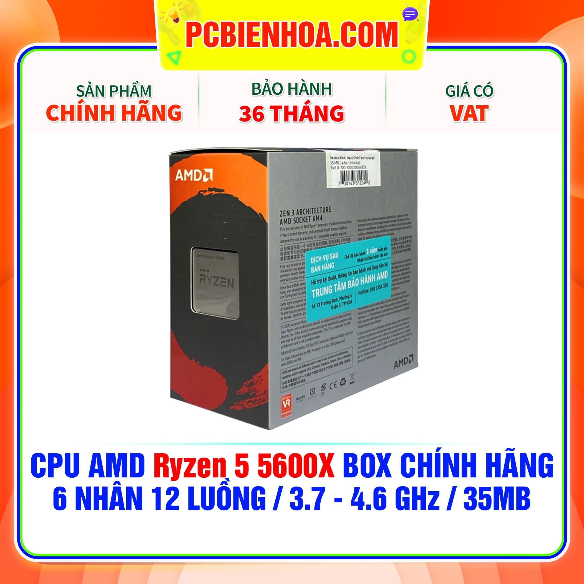  CPU AMD Ryzen 5 5600X BOX CHÍNH HÃNG ( 6 NHÂN 12 LUỒNG / 3.7 - 4.6 GHz / 35MB ) 