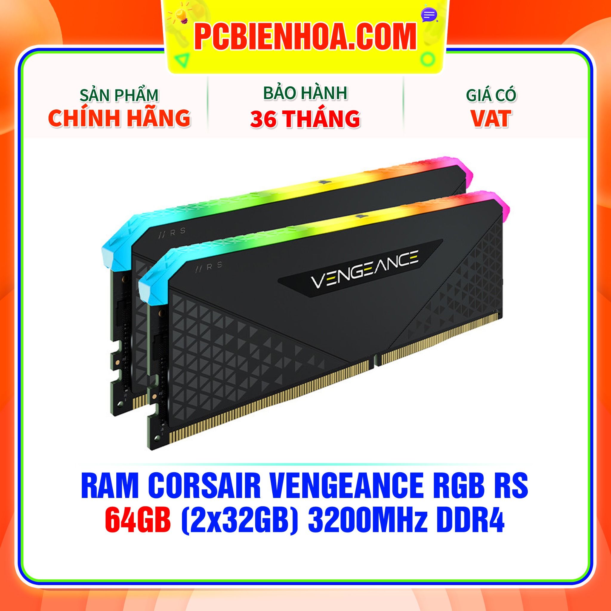  RAM CORSAIR VENGEANCE RGB RS 64GB (2x32GB) 3200MHz DDR4 (CMG64GX4M2E3200C16) 