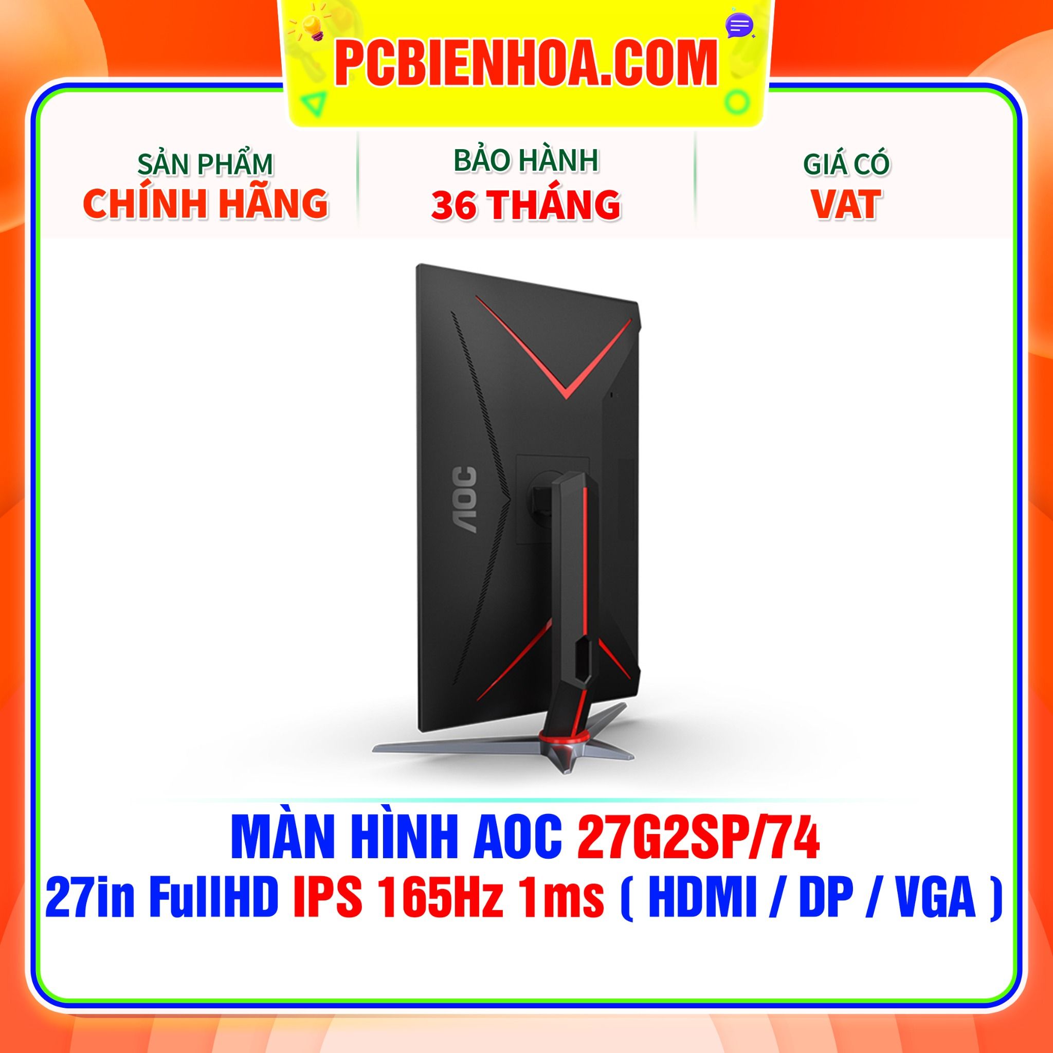  MÀN HÌNH AOC 27G2SP/74 27in FullHD IPS 165Hz 1ms ( HDMI / DP / VGA ) 