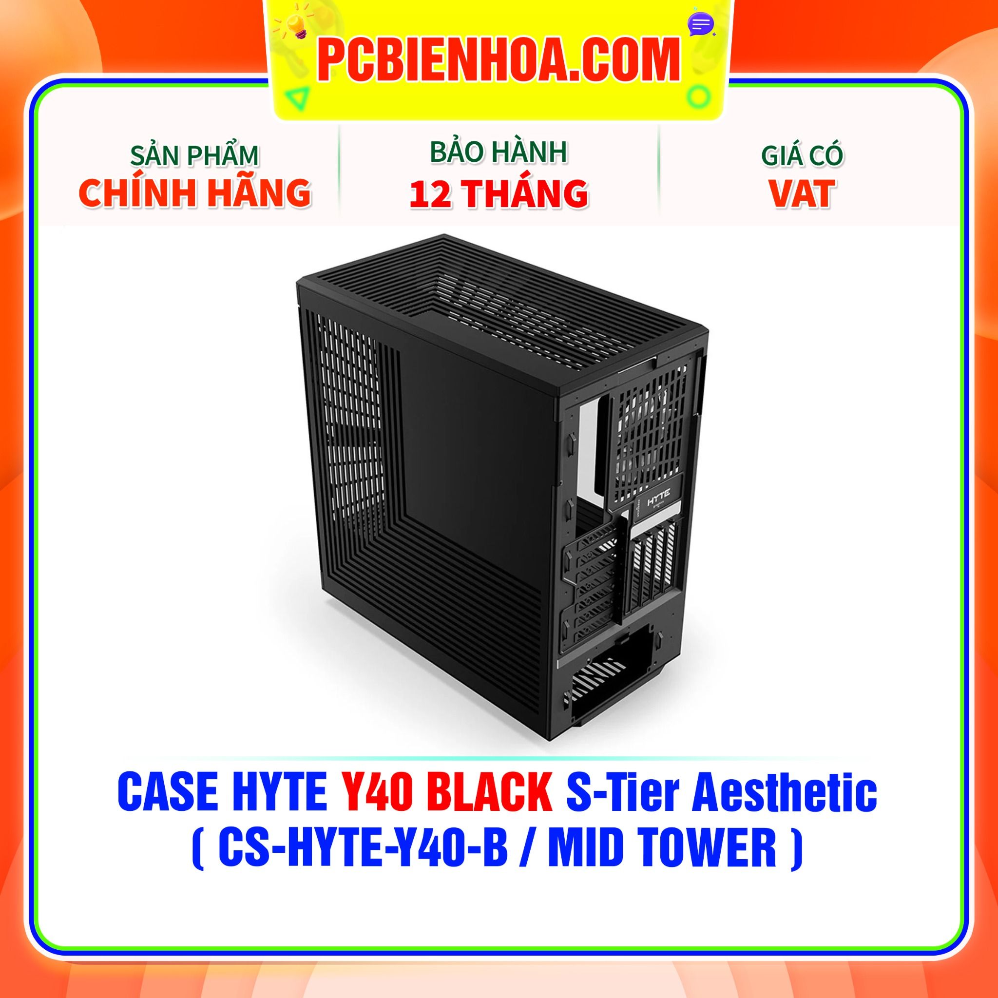  CASE HYTE Y40 BLACK S-Tier Aesthetic - SẴN DÂY RISER PCIe 4.0 & 2 FAN 12CM ( CS-HYTE-Y40-B / MID TOWER ) 