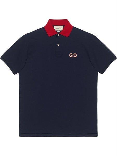  Polo Gucci Navy Cổ Đỏ Chữ Thêu Ngực 574086 