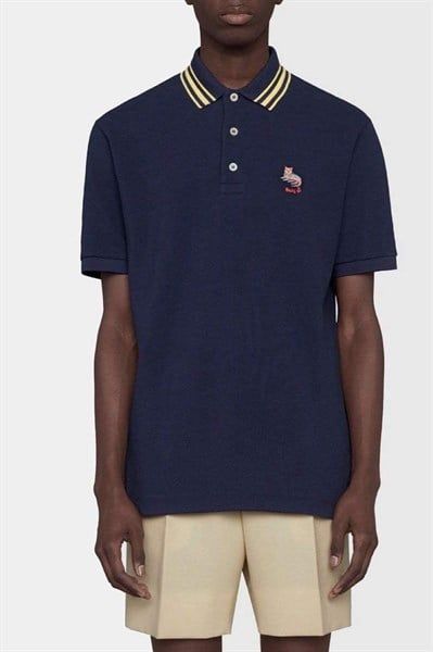  Polo Gucci Navy Cổ Viền Thêu Logo Mèo Xjcxm 