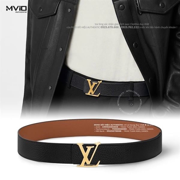  Belt Louis Vuitton Đen & Nâu Mặt LV Gold M9151U 