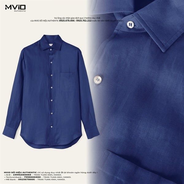  Sơ Mi Loro Piana Xanh Navy Dài Tay Chất Lanh FAF2545WF29 