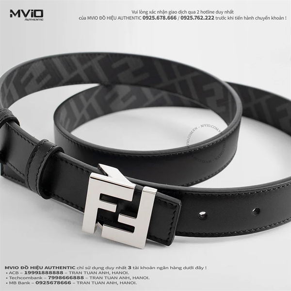 Belt Fendi Mặt FF Sliver Dây Đen Xám Vân FF 7C0511AFF2 F0GXN