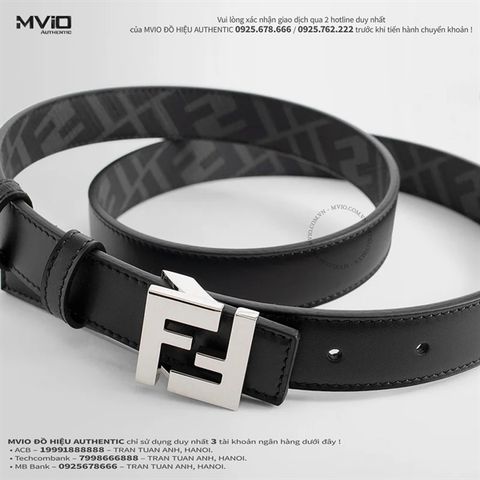  Belt Fendi Mặt FF Sliver Dây Đen Xám Vân FF 7C0511AFF2 F0GXN 